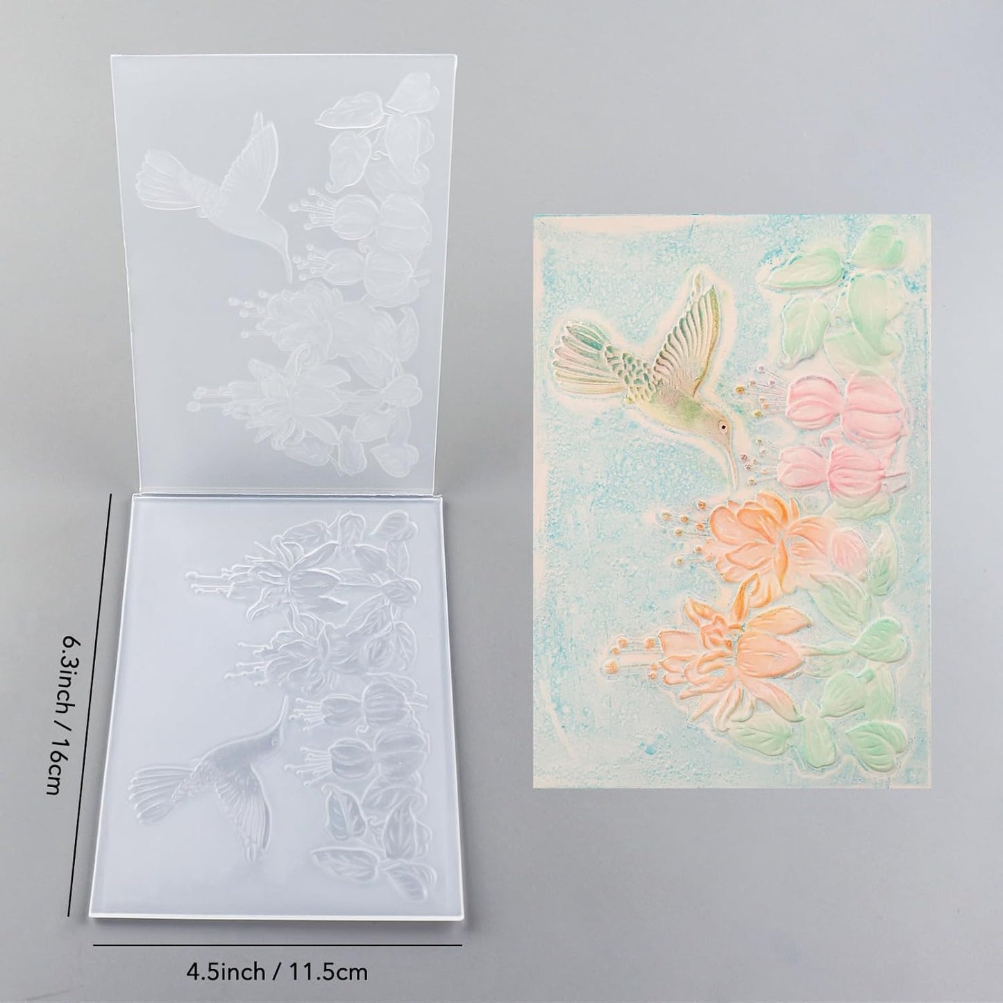 BAOFALI 3D Embossing Folder for Card Making,Hummingbird and Flowers Clear Plastic Texture Fades Embossing Folder Template for Scrapbooking and Other Paper Craft Album Stamps DIY Decoration