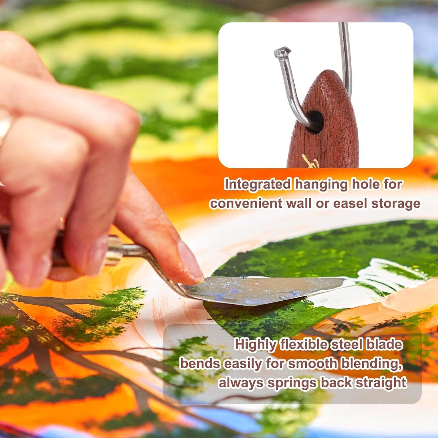 MECCANIXITY Pack of 1 Palette Knife No.1, 6.9" Long Palette Knives with Stainless Steel Flexible Spatula Pallet Knife and Wood Handle for Scraping, Mixing, Oil Acrylic Painting Canvas
