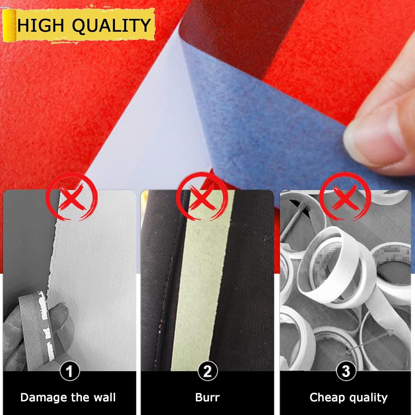 Masking Tape, Blue Painters Tape, Master Adhesive Paper Tape, Multi-Surface Painter's Tape for Painting, DIY Crafts, Decoration, Labeling, No Residue, Easy Remove, 60.1 Yd, 9 Rolls, 0.94 Inch Wide