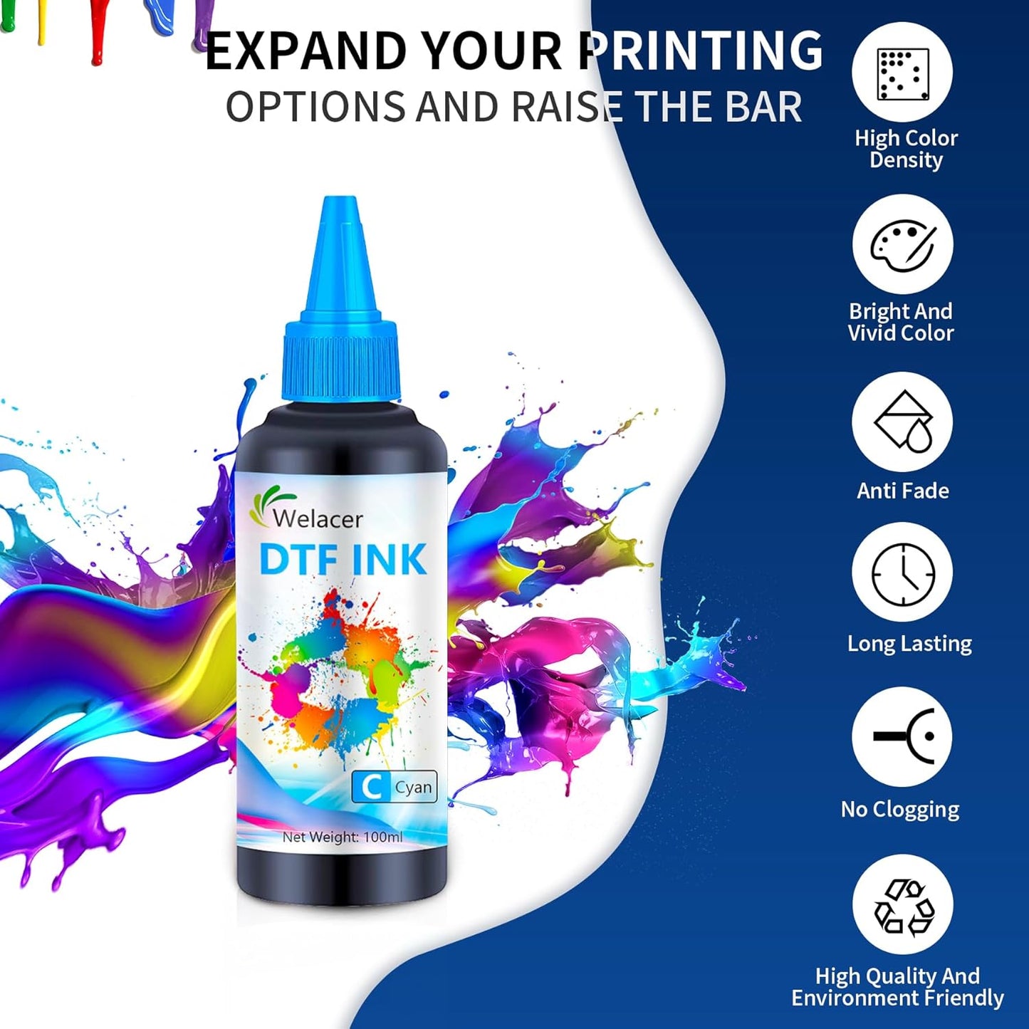 DTF Ink for ET-8550, ET-2850 L1800, R1390, I3200, XP600, XP-15000, DX5 DX7, TX800, L800, 1430, P400, 6x100ml Heat Transfer Ink Conversion Kit Refill for All DTF Printers,for DTF Film