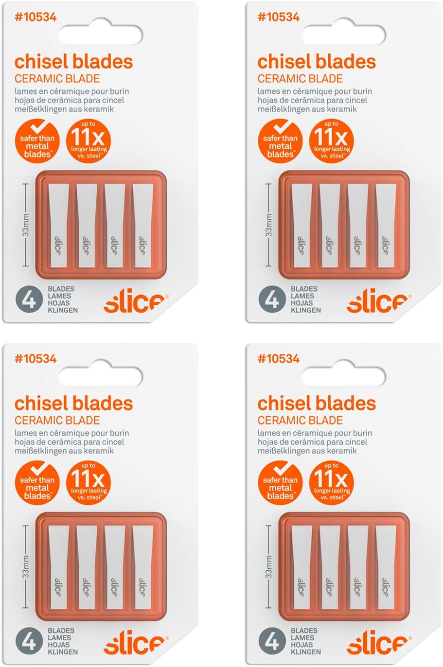 Slice 10534-CS Chisel Blades, Ceramic Blade Lasts 11x Longer Than Metal, Finger Friendly Edge, 24 Blades, White