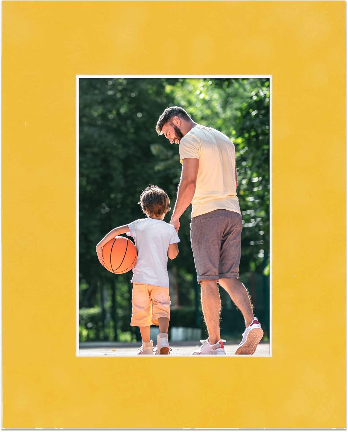 11x14 Mat Bevel Cut for 8.5x11 Photos - Acid Free Sunrise Yellow Suede Precut Matboard With Backing Board and Crystal Clear, Self Seal Mat Bag - For Pictures, Framing - 4-ply Thickness