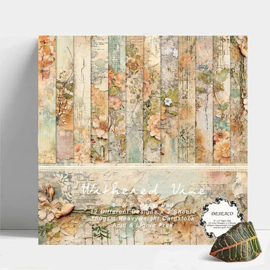 24 Sheets Decorative Scrapbooking Paper Pad 6x6 Craft Paper Single-Side Card Making Supplies for Junk Journal, Origami, Holiday Journaling