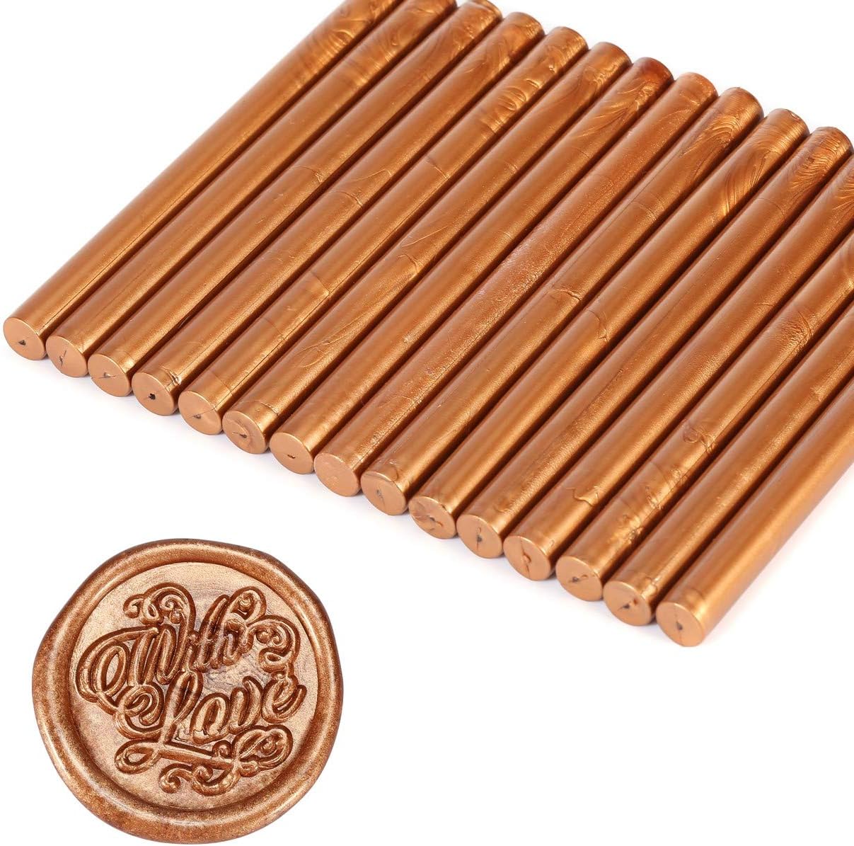 Yoption 15 Pieces Glue Gun Sealing Wax Sticks for Wax Seal Stamp, Great for Wedding Invitations, Cards, Envelopes (Copper Red Gold)