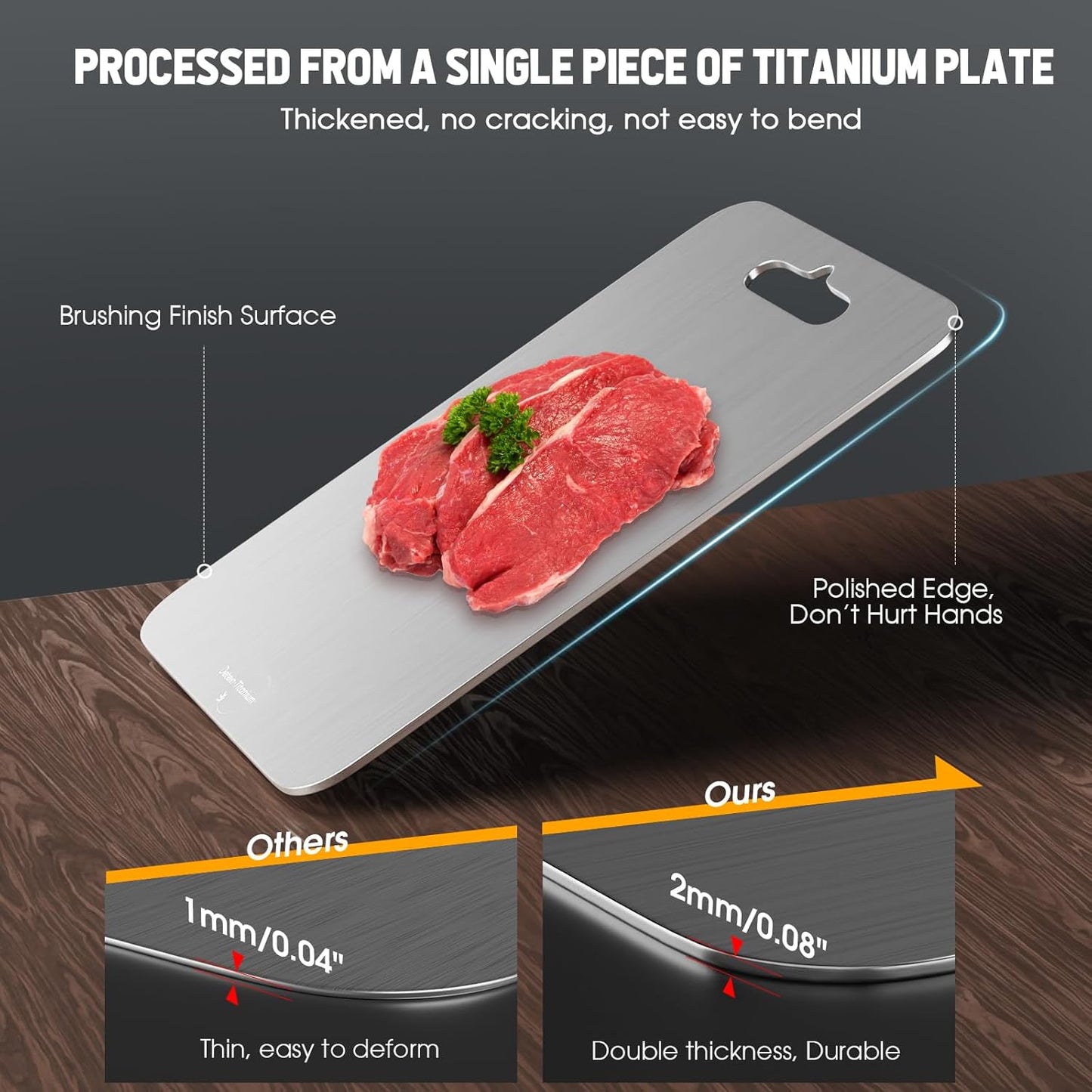 100% Pure Titanium Cutting Board for Kitchen 2mm Thickened, Easy to Clean, Dishwasher Safe, Double-Sided Chopping Board for Meat, Veggies, Fruits, Camping, Housewarming Gift (14.2" x 9.85")