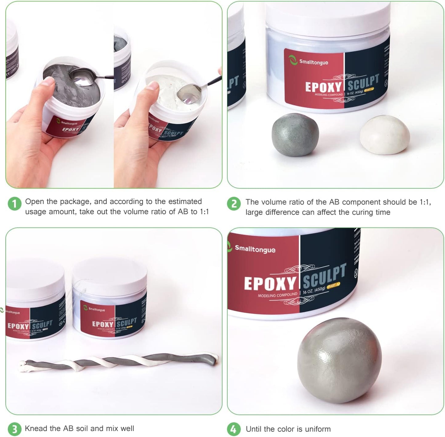 Smalltongue AB Epoxy Sculpt Clay, White 2 Part Modeling Compound (A & B) 4 Pound, Epoxy Sculpture Modeling Paste Clay, for Modeling, Repair, Fill Up Retrofit and Sculpture, White