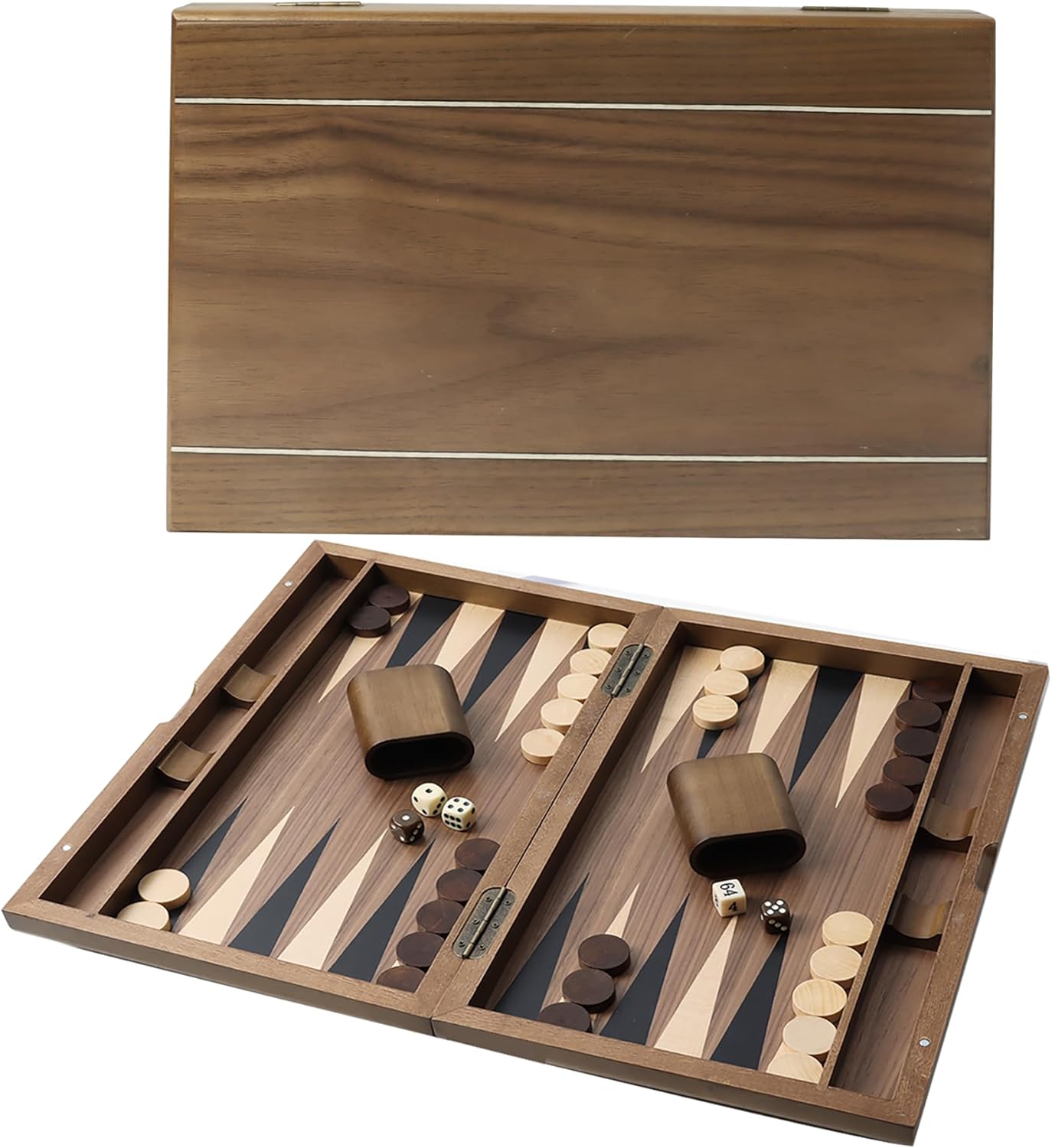 GSE Games & Sports Expert Premium Wooden Folding Inlay Backgammon Board Set, Classic Traditional Strategy Board Games (Double Stripe- 17 Inches)