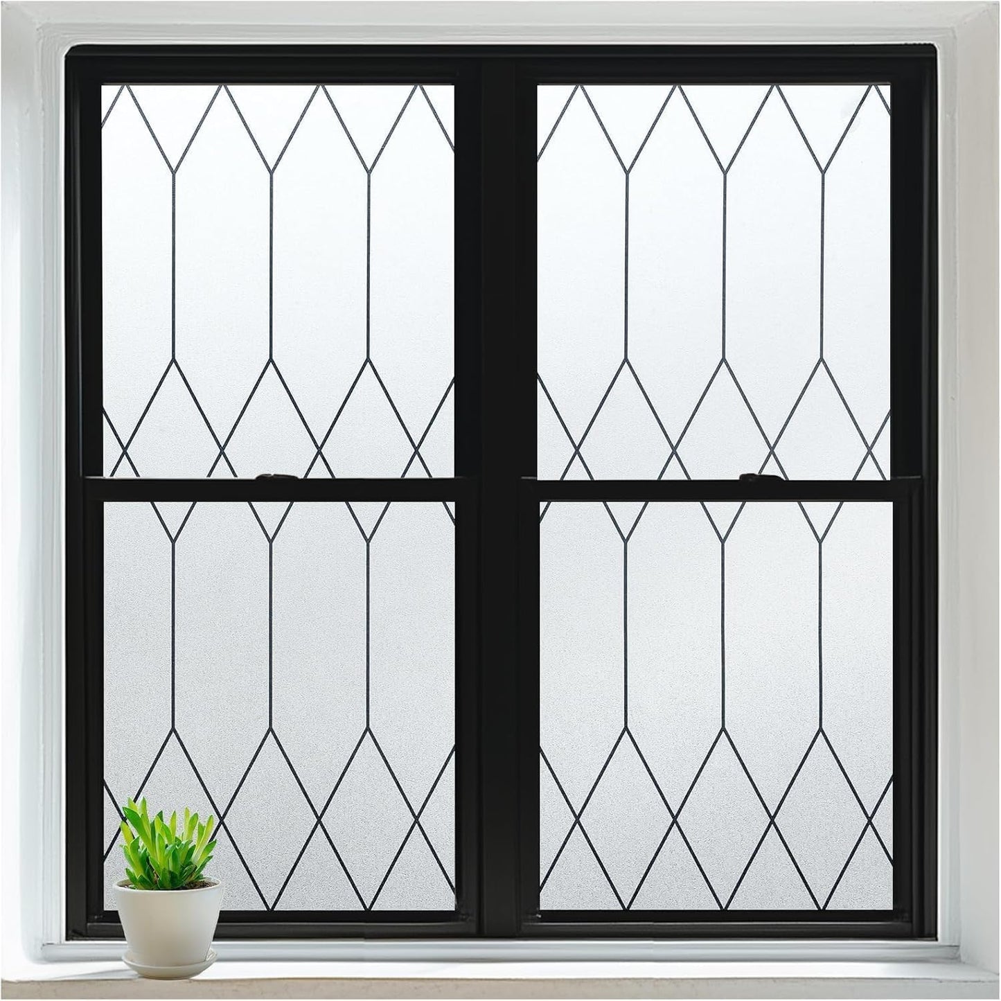 rabbitgoo Window Privacy Film for Glass Windows, Frosted Glass Cling with Decorative Moroccan Lattice, Removable Heat Control Sun Blocking Door Covering Sticker for Home Bathroom, 23.6 x 78.7 inches