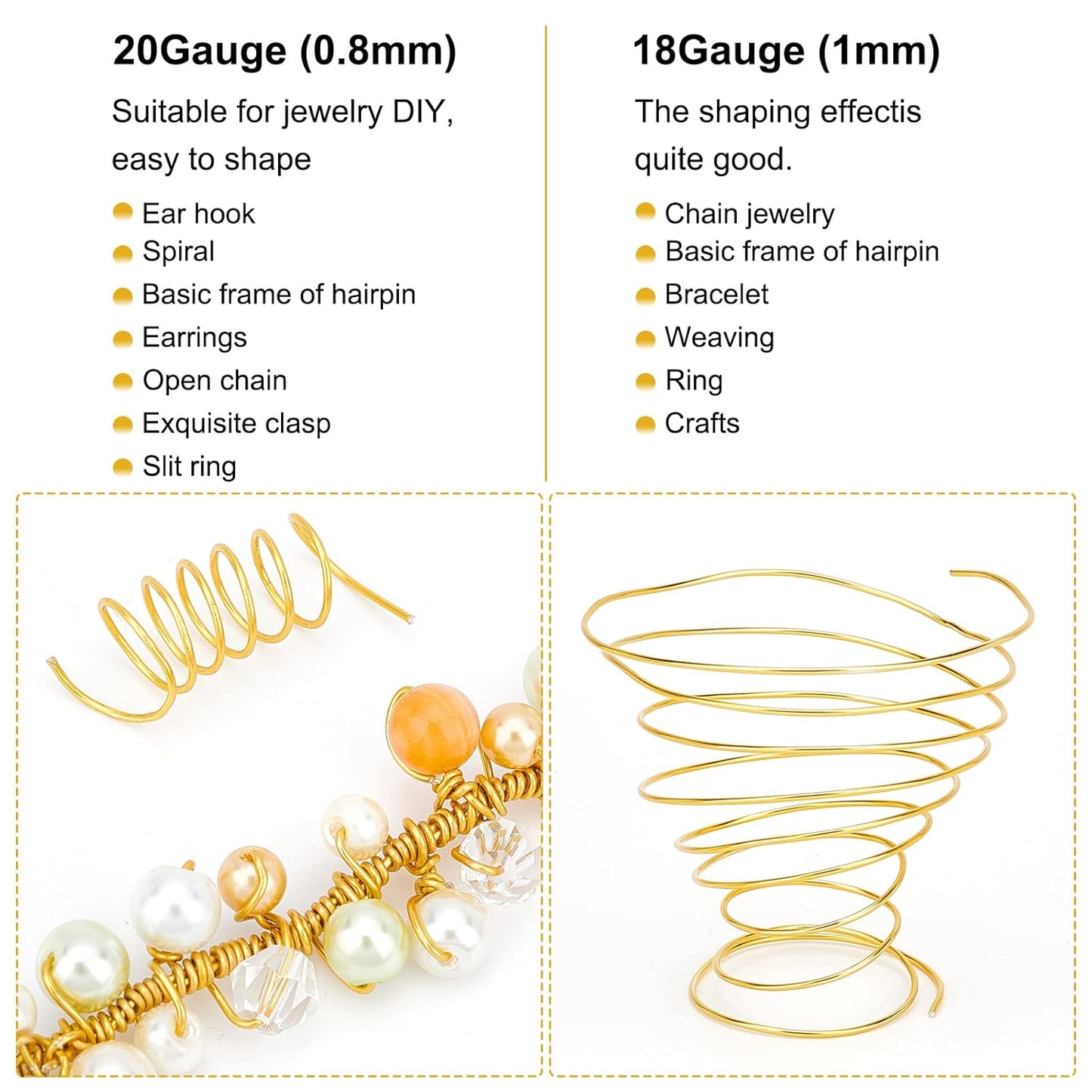 BENECREAT 20 Gauge 770FT Aluminum Wire Anodized Jewelry Craft Making Beading Floral Colored Aluminum Craft Wire for Gem Wrapping, Model Jewelry Making- Gold