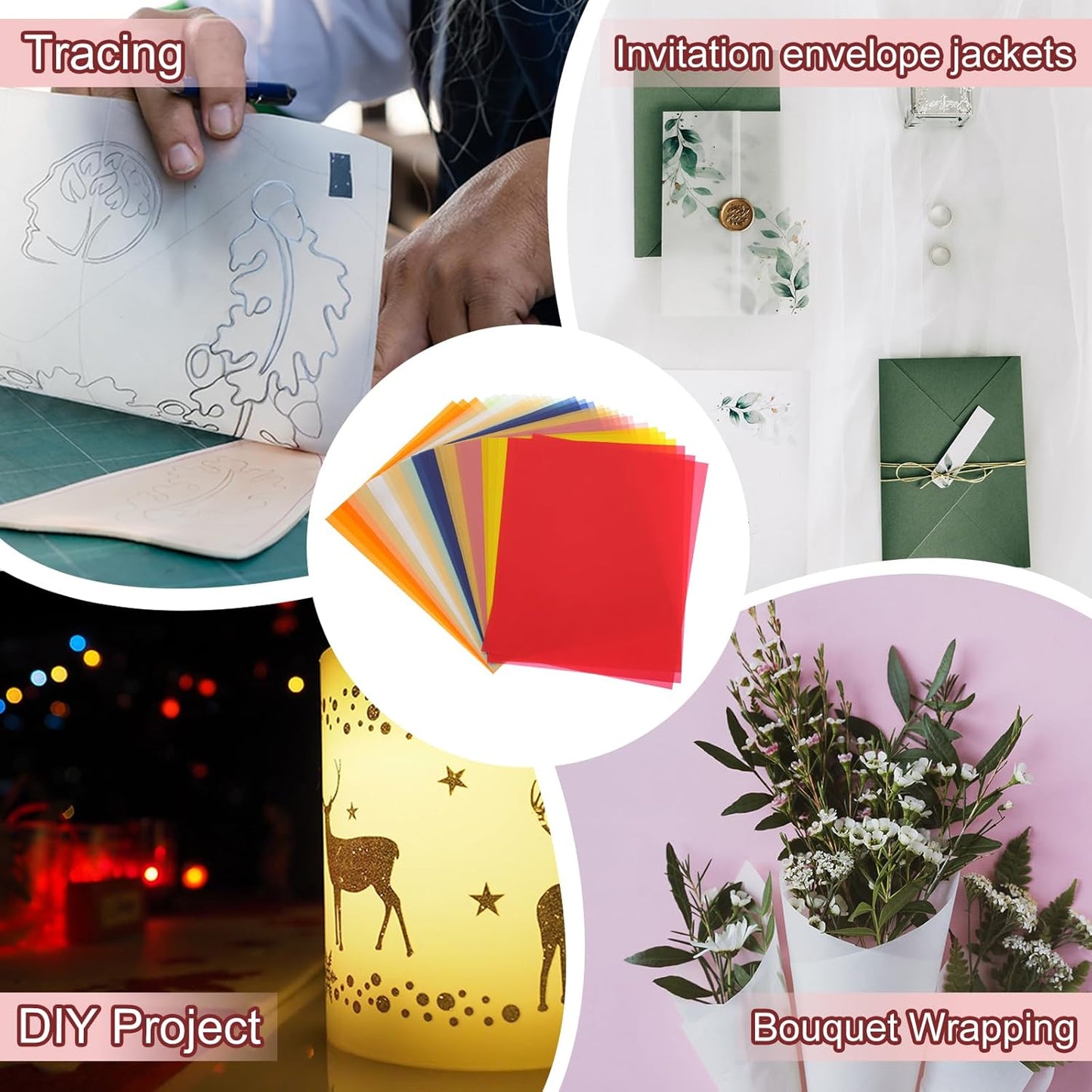 PATIKIL 30 Sheets Vellum Paper 8.5x11inches, Printable Translucent Paper 100GSM Colored for Invitations Laser Inkjet Printing Card Making Crafting Wedding Tracing, Multicolored