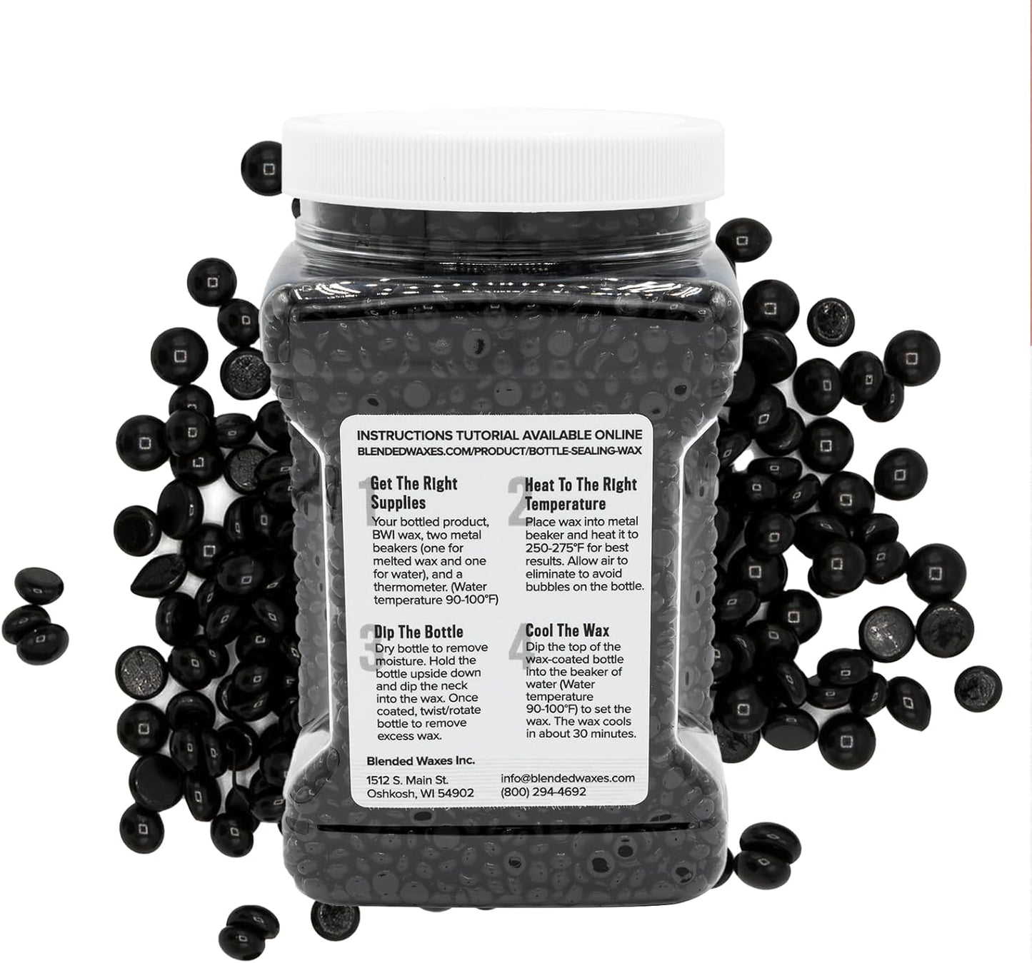Blended Waxes, Inc. Bottle Sealing Wax Beads, Premium Pastille Wax Seal Beads For Wine, Beer, and Liquor Bottle Closure, Seals Between 25-30 Bottles, 1 lb, Gloss Black