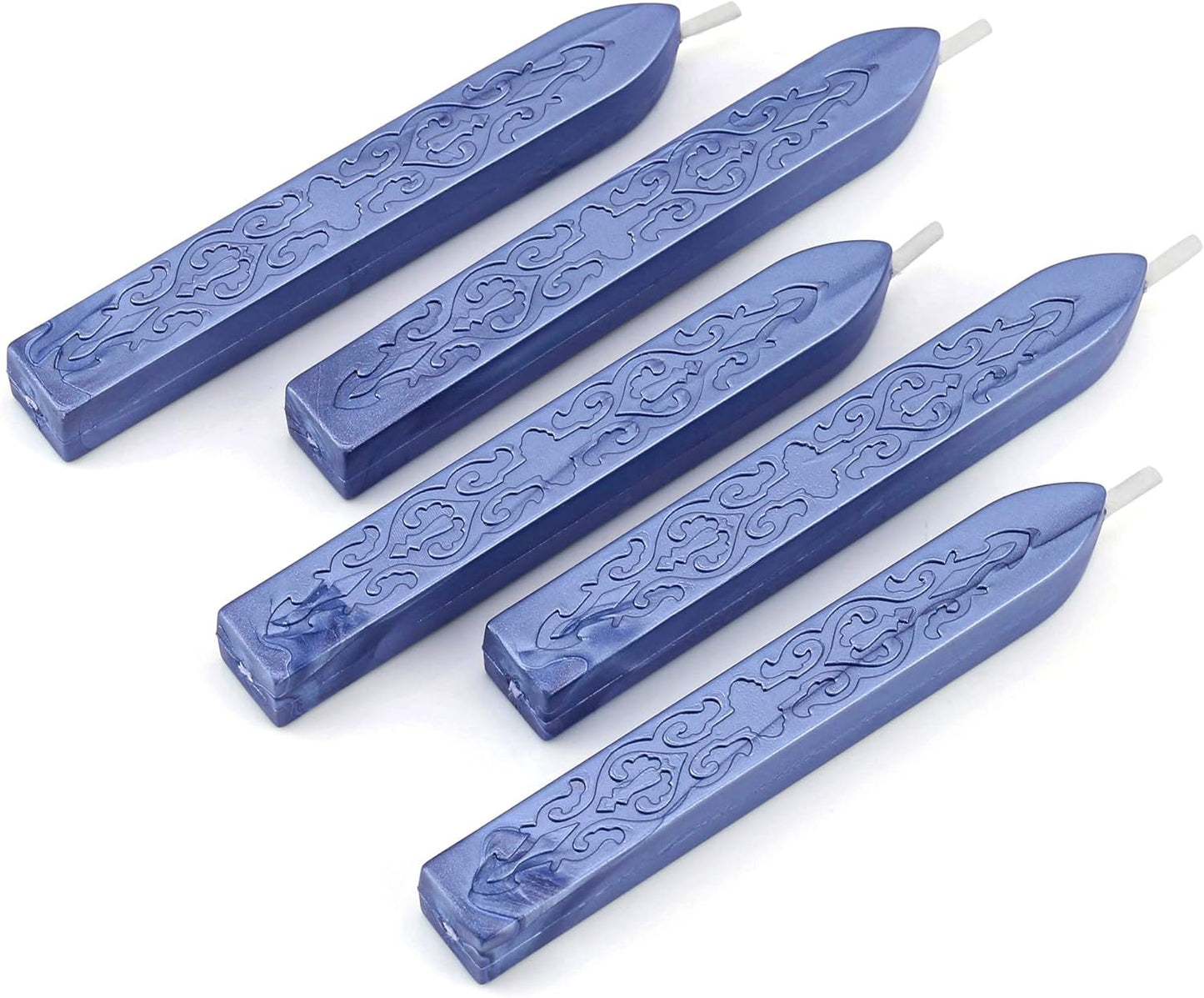 Yoption 5 Pieces Metallic Blue Sealing Wax Sticks, Antique Totem Fire Manuscript Wax Seal Sticks with Wicks for Wax Seal Stamp (Metallic Blue)
