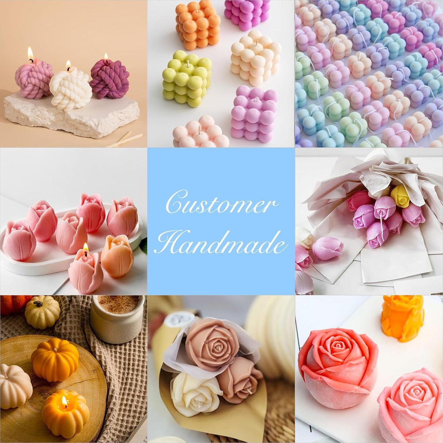 JDH 6Pcs Silicone Candle Molds Set for Candle Making,Yarn Ball Bubble Candle Molds, 3D Rose Silicone Mold,Cake Mold for Baking Desser Soap Casting Home Decor,for Soy Wax, Soap, DIY Scented Candle