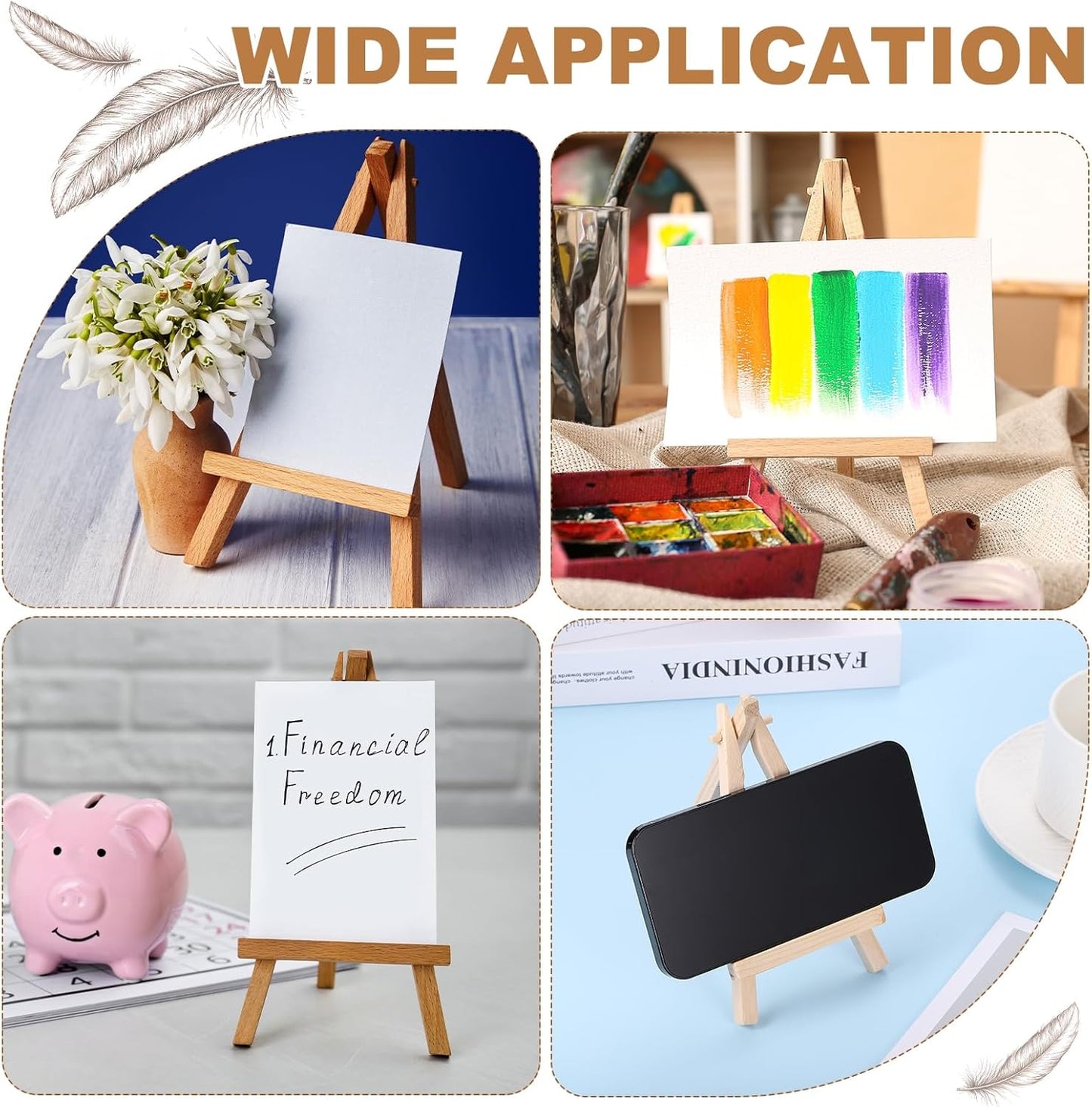 MECCANIXITY Mini Wood Display Easels, 4.9"x2.8"A-Frame Painting Tabletop Easels Holder Stand for Artists Beginners Displaying Small Canvases Art Photos Business Cards(Pack of 12, Wood Color)