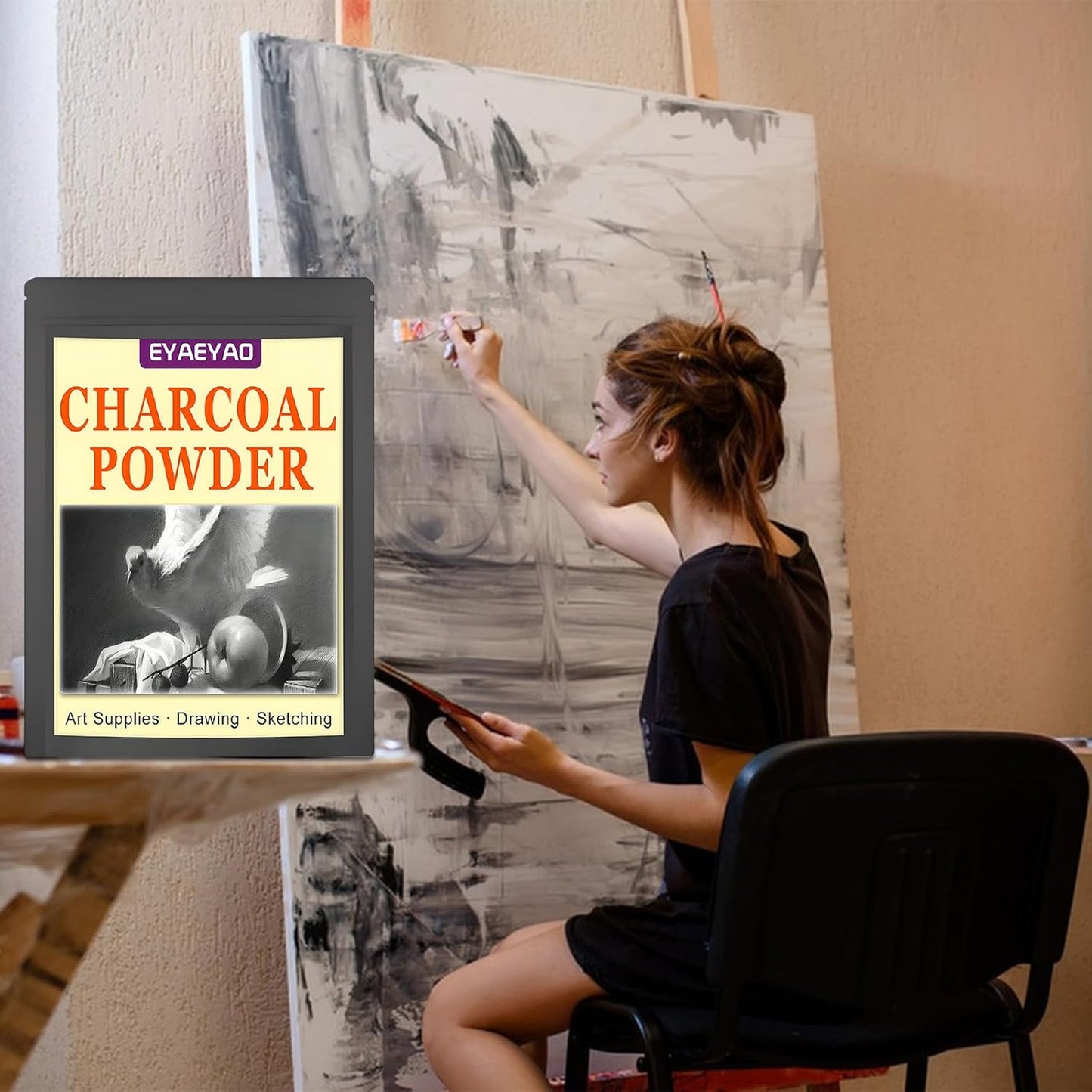 Premium Charcoal Powder for Drawing and Art, Drawing Charcoal for Sketching, Shading, Blending with Beginners & Pro Artists (8 Ounces)