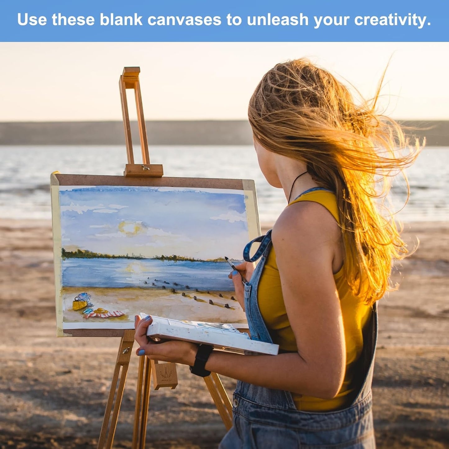 MECCANIXITY Canvas Boards for Painting with 5.9" Mini Easel Kit, 4x4 Cotton Blank Primed Art Canvas Panels Acid-Free for Painting Supplies Oil Acrylic Tempera Paint(White, Set of 6)