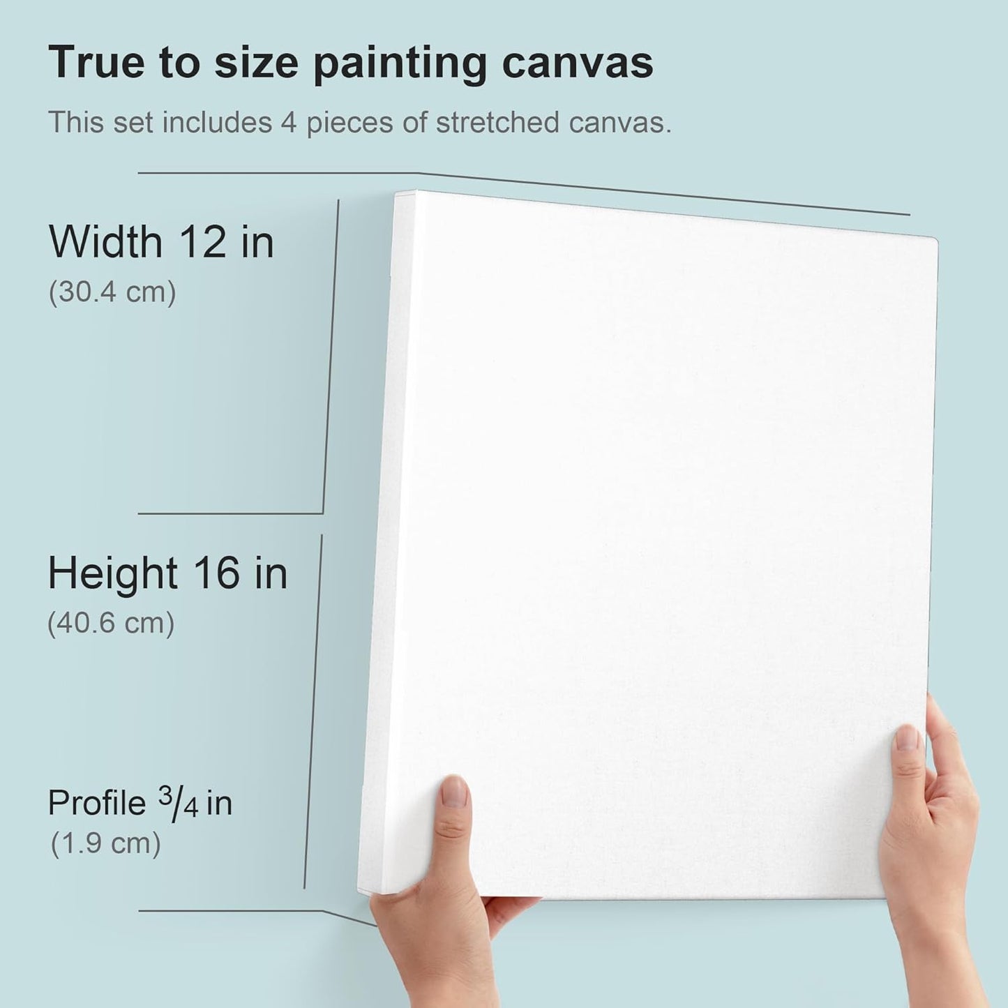 PHOENIX 12x16 Inch 4 Pack Artist Canvas - Stretched Canvases for Painting - 3/4 Inch Profile, 100% Cotton 11 Oz. Gesso Primed White Blank Professional Canvas Oil & Acrylic Paints
