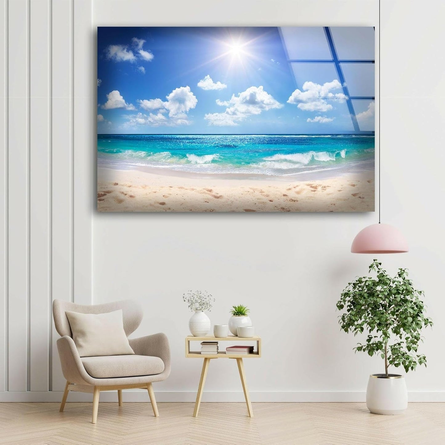 My Photostation.com 35.5Wx30H'' Summer Beach Landscape Glass Wall ArtTempered Glass Printing Wall Decor Large Wall Art Wall Hangings