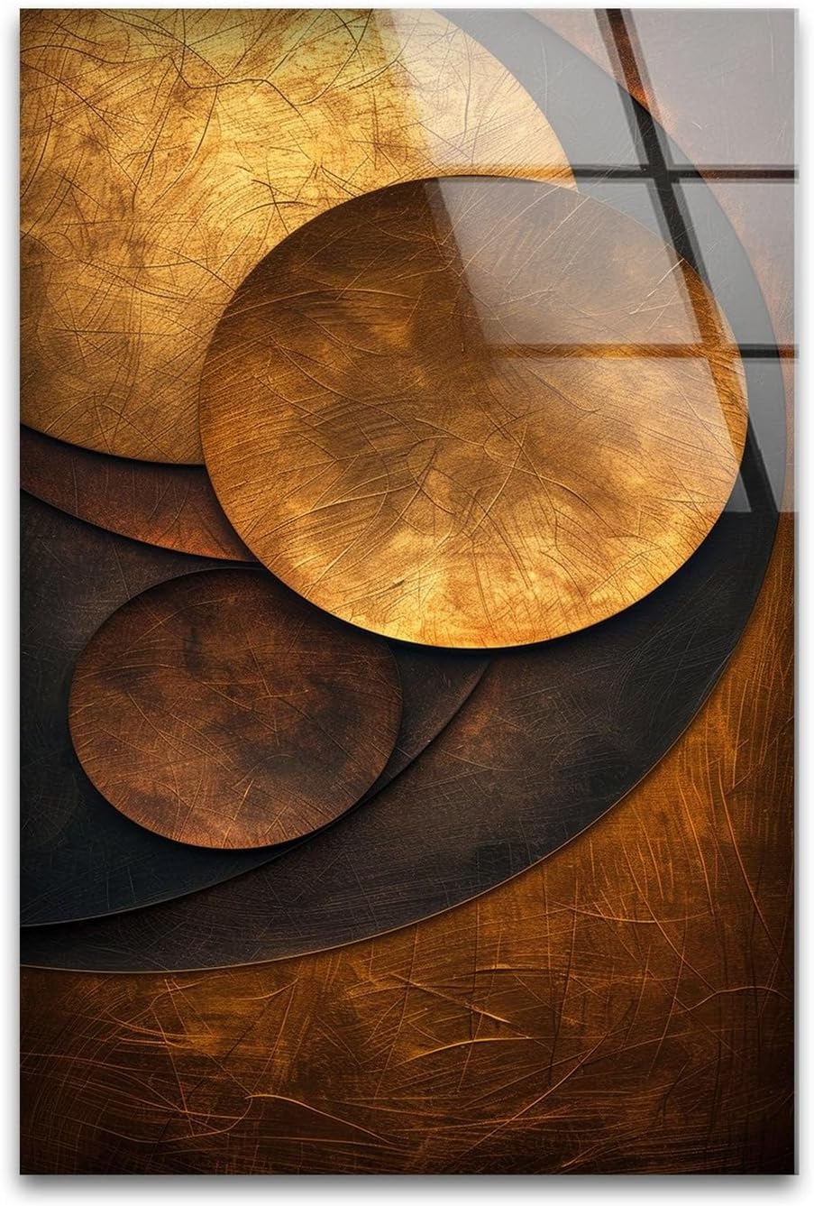 My Photostation.com 40WX60H'' Bronze Art Deco Geometric Motifs Glass Wall Art Tempered Glass Printing Wall Decor Large Wall Art Wall Hangings