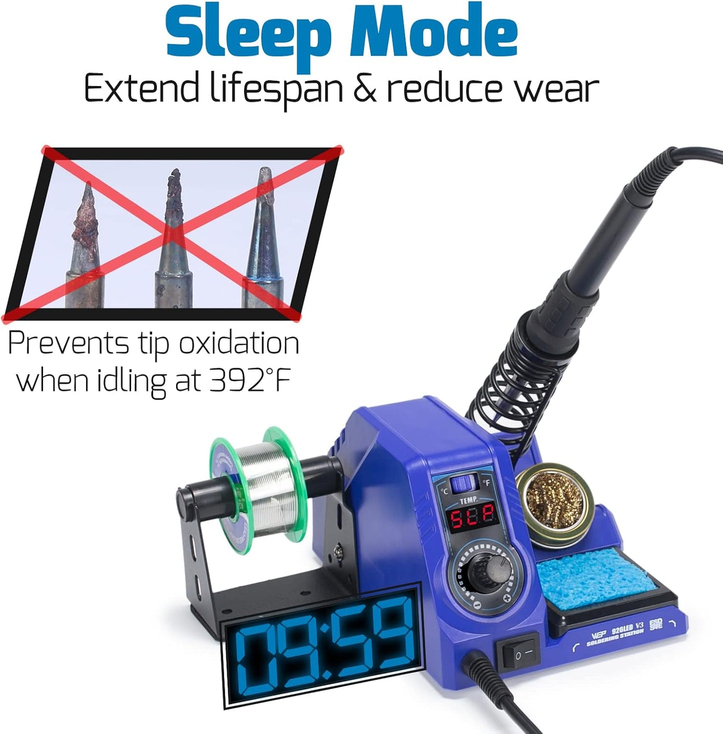 WEP 926LED V3 Soldering Station 130W MAX Soldering Iron Kit with Solder Wire, 5 Soldering Tips, Tweezers, Solder Sucker, Tip Cleaner, Temperature Control, Sleep Mode, C-F Conversion