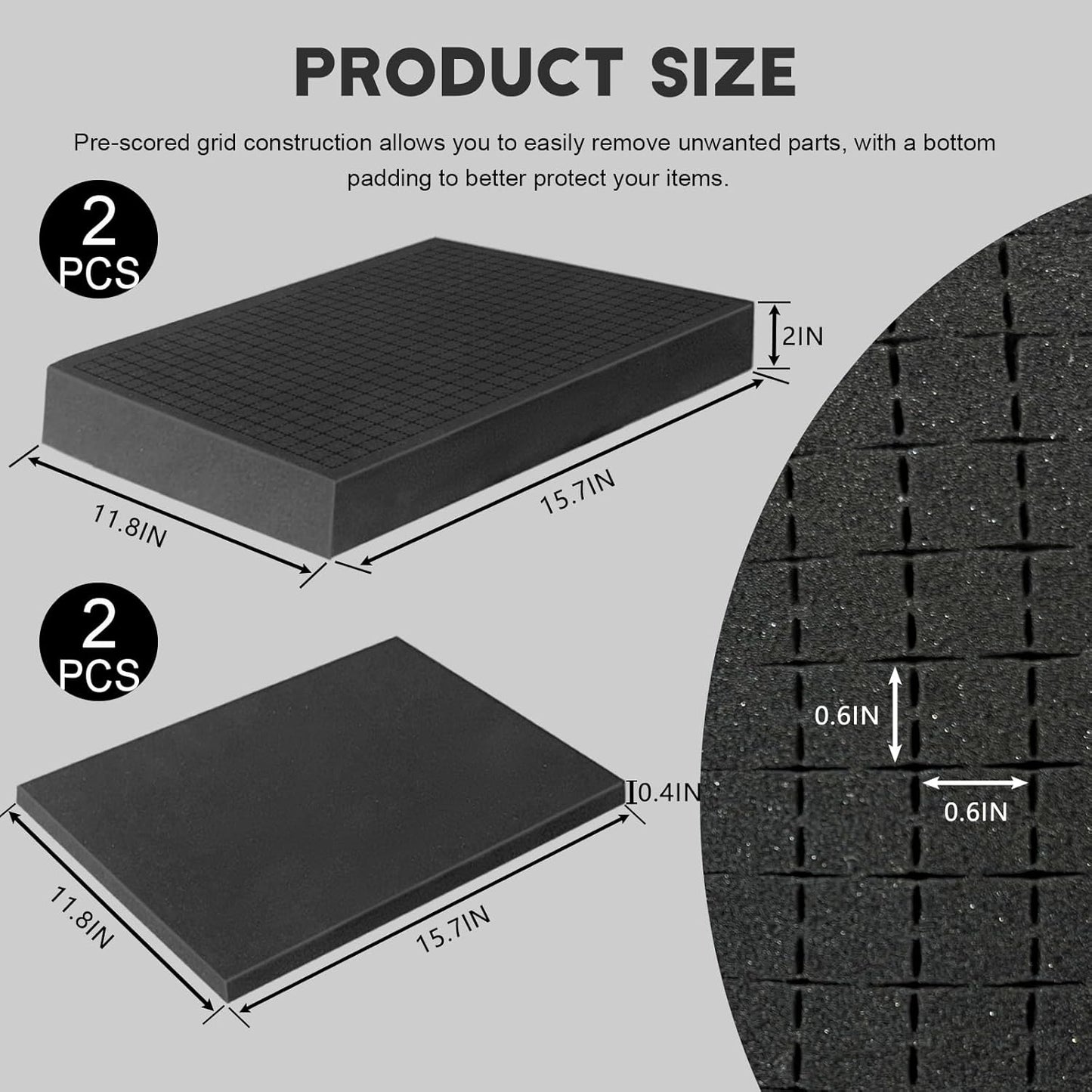 Pick and Pluck Foam Sheets, 2Pcs 16 x 12 x 2 Inch Pick Apart Foam Insert and 2Pcs 16 x 12 x 0.4 Inch Bottom Padding for Camera Storage, Crafts, Tool Box, Storage Drawer