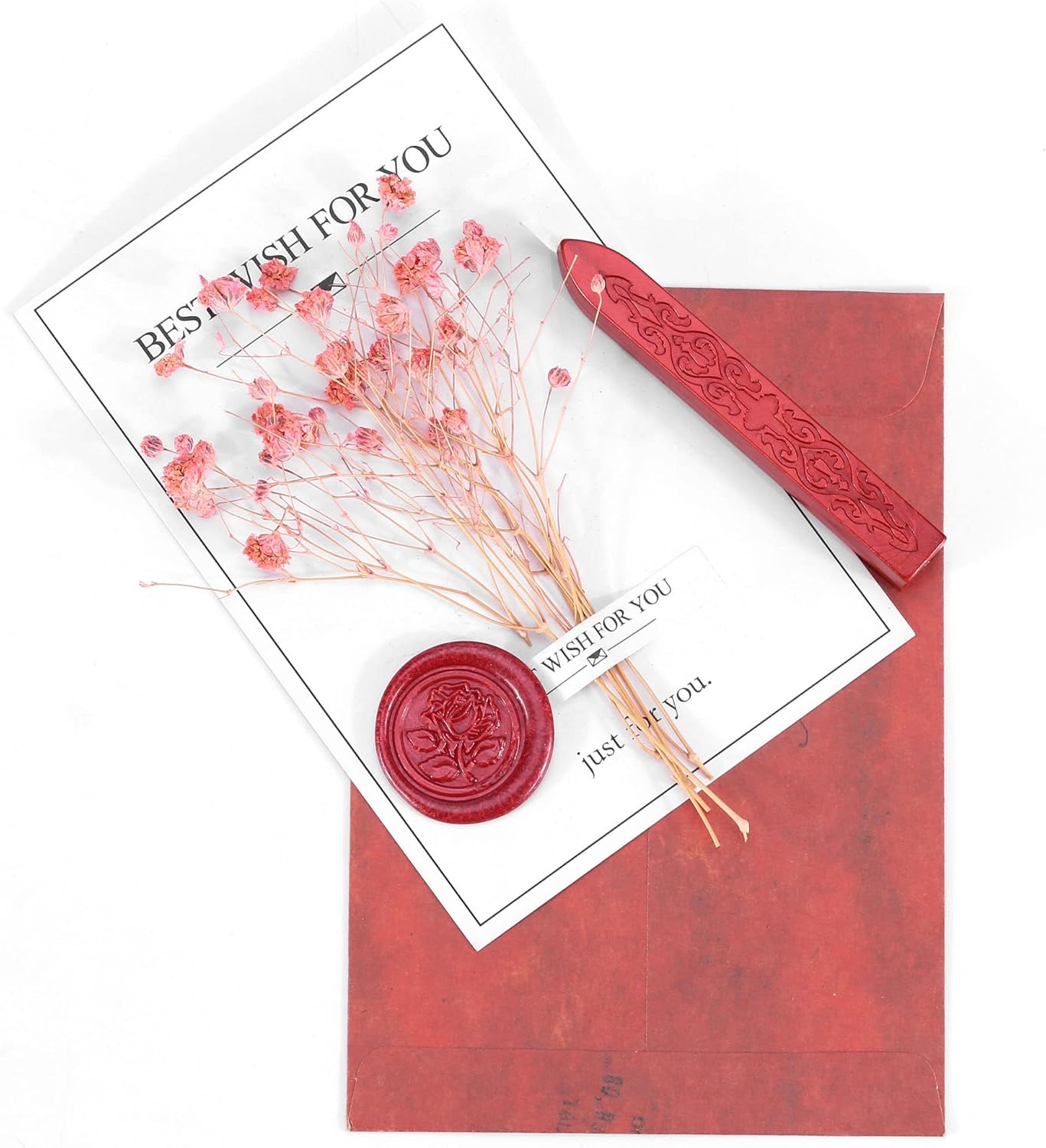 Yoption 5Pcs Sealing Wax Sticks, Vintage Totem Fire Manuscript Flashing Wine Red Wax Seal Sticks with Wicks, Sealing Wax for Wax Seal Stamp