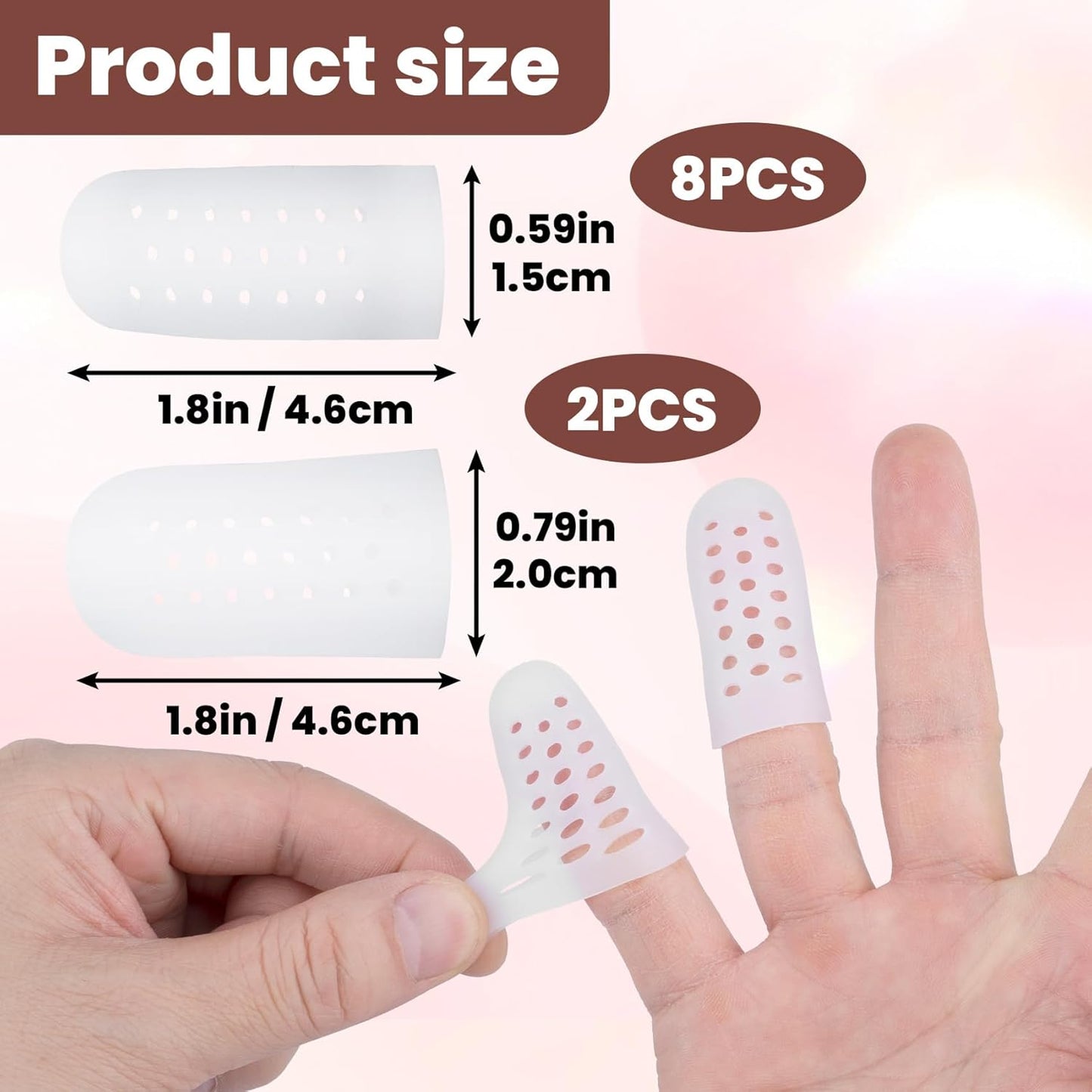 PAGOW 10pcs Gel Finger Cots/Covers, Silicone Finger Protector Support, Finger Caps Finger Sleeves Thumb Protector for Finger Cracking Trigger Finger Arthritis Pain Relief (White, 8 Small+2 Medium)