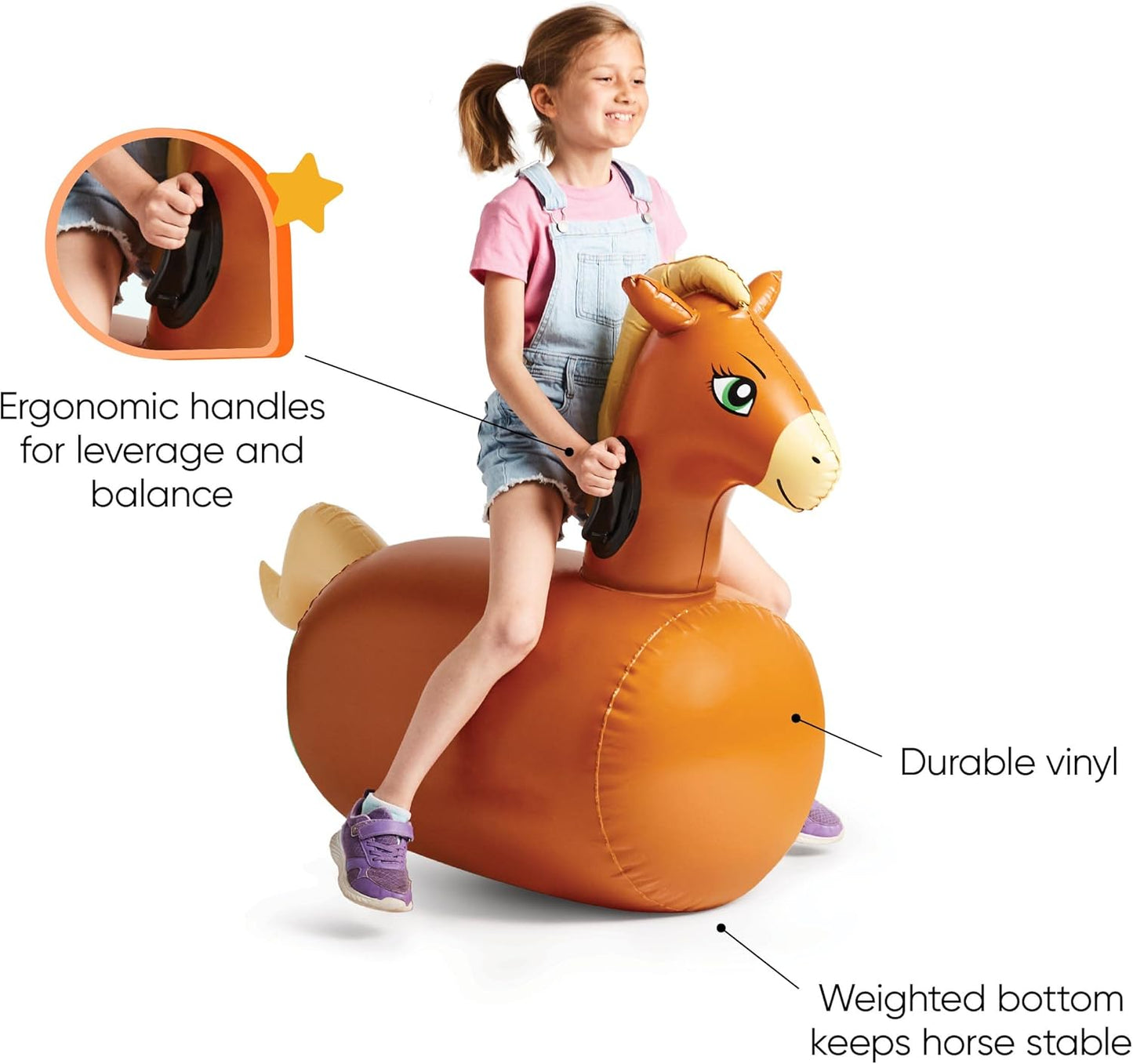 HearthSong Hop 'n Go Inflatable Bouncing Ride-On, 48" L x 20" W x 36" H, Set of 2, Outdoor Play, Ages 5 and Up, Horses