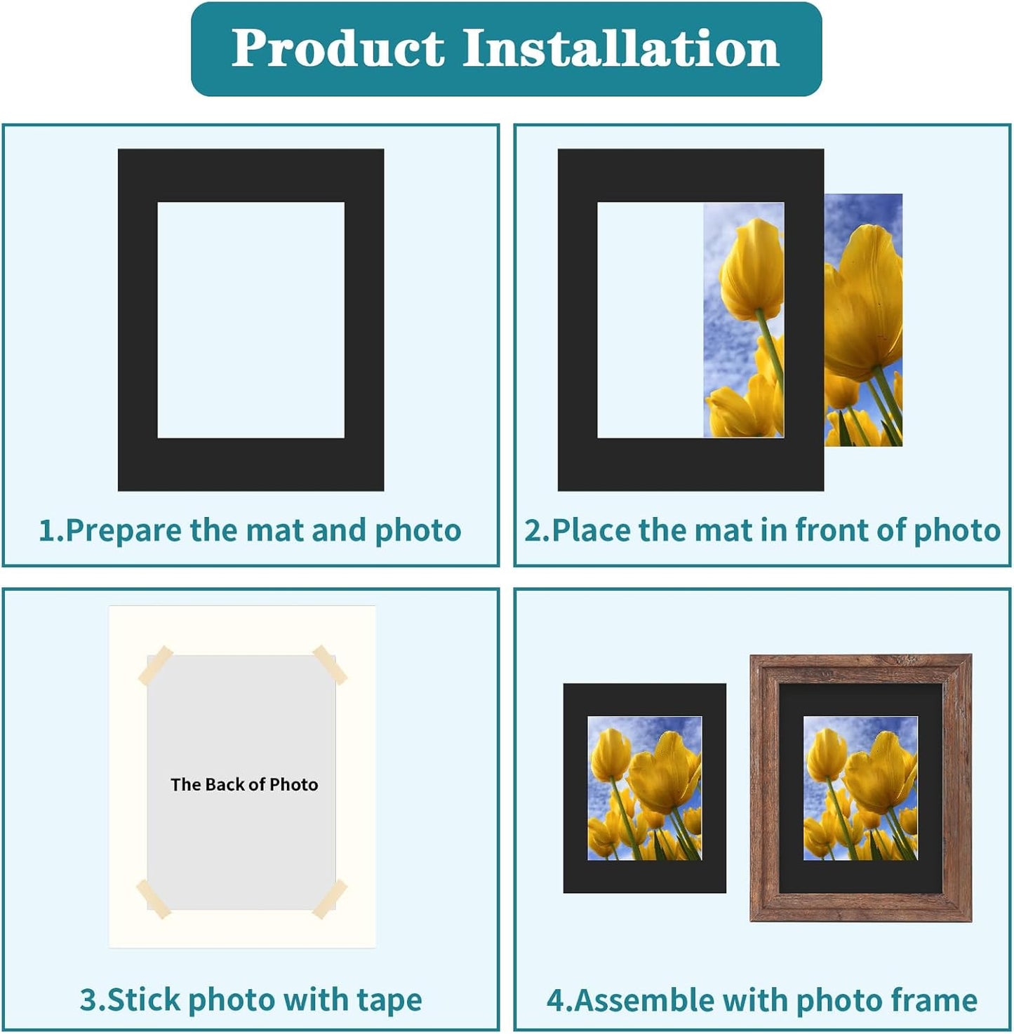 ZBEIVAN 11x14 Black Picture Mats with Core Bevel Cut Frame Mattes for 8x10 Pictures - Pack of 5