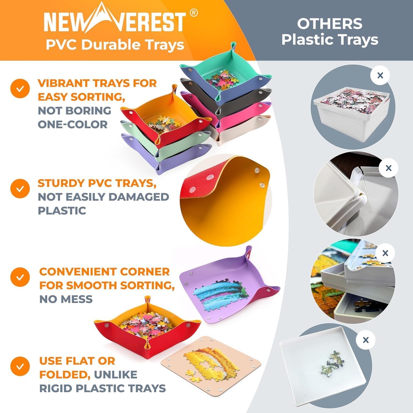 Newverest All-You-Need Puzzle Set: 8 Puzzle Sorting Trays for up to 2000 Pieces, 6 Glue Sheets, 1 Large Scraper & 2 Adhesive Hangers in Gift-Ready Packaging – Must-Have Saver Kit for Puzzle Lovers
