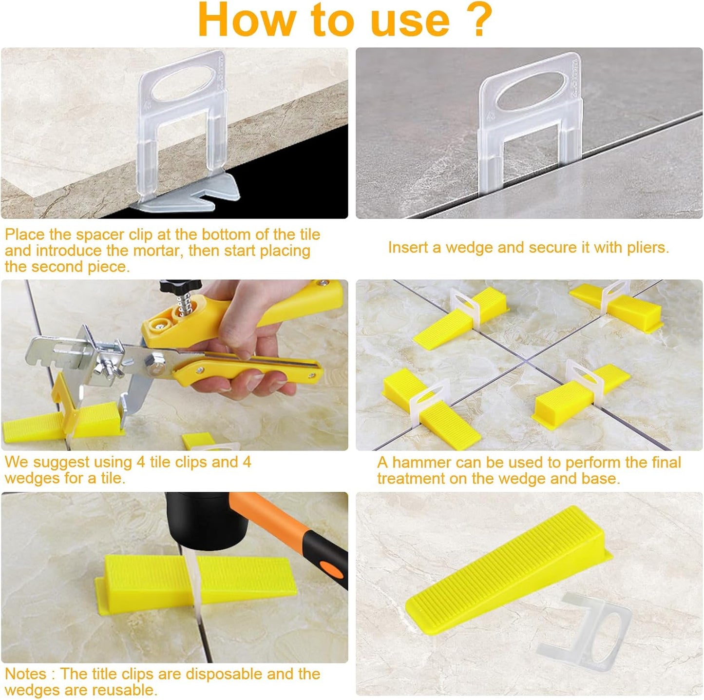 Storystore Tile Leveling System with Tile Pliers - 3400 Piece Tile Spacers Clips and 200 Piece Reusable Wedges, 1/16 Inch Tile Installation Tools Kit