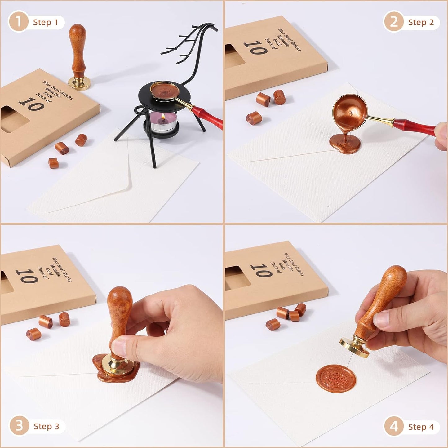 Glue Gun Sealing Wax Sticks for Wax Seal Stamp - Metallic Gold, Great for Wedding Invitations, Cards Envelopes, Snail Mails, Wine Packages, Christmas Gift Ideas, Pack of 10