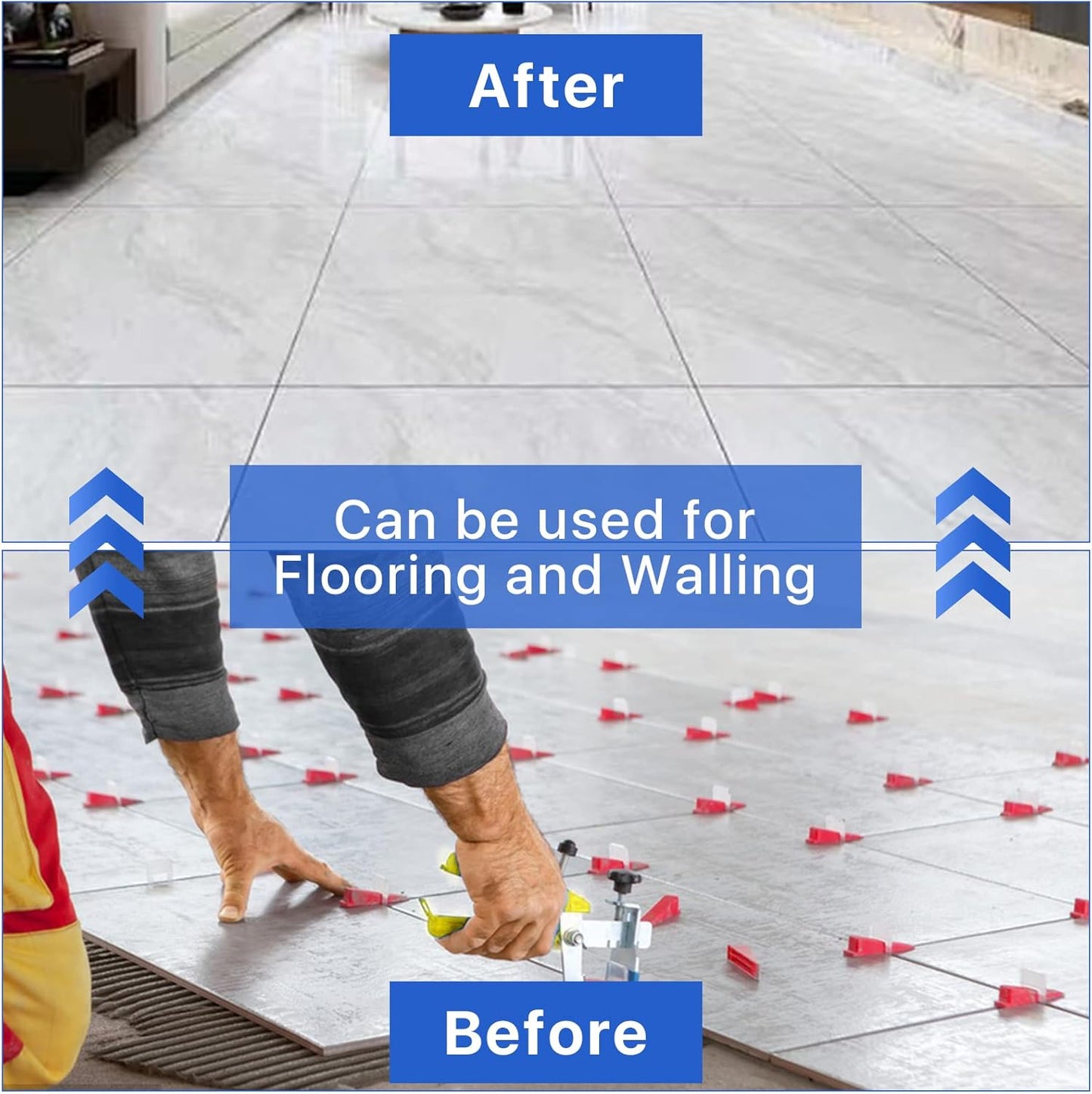 Tile Leveling System Clips Spacers Tile Leveler Clips DIY Tile Leveler Spacers 1000 Pcs 1/16" (1.5mm) for Professional Ceramic Tile and Stone Installation (1000 1/16")