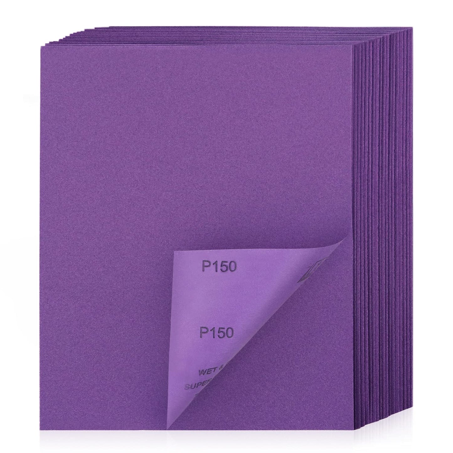 Sandpaper 150 Grit 20 PCS, Wet Dry Sanding Sheets 9 x 11 Inch, Purple Alumina Abrasive Sand Paper for Wood, Metal, Drywall, Resin, Automotive Sanding, Polishing, Grinding, by POLIWELL