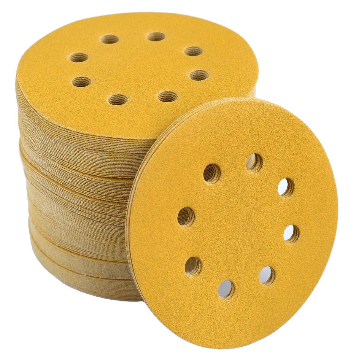 5-Inch 8-Hole Hook and Loop Sanding Discs 180-Grit Random Orbit Sandpaper, 100-Pack