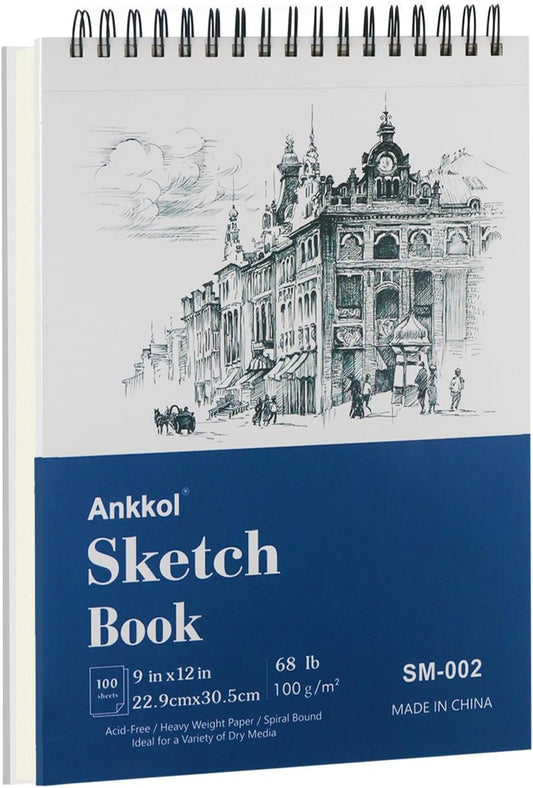 9" x 12" Sketch Book, Hardcover Sketchbook, Top Spiral Bound Sketch Pad, 100 Sheets (68lb/100gsm) Drawing Paper Pad, Art Supplies for Adults for Kids Drawing Notebook.
