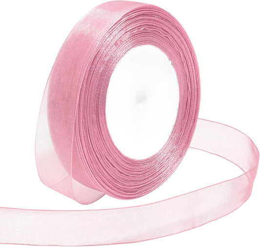 Ribbon for Gift Wrapping 3/4 inch Rose Gold Sheer Organza Ribbon for Flower Bouquet Tulle Thin Chiffon Ribbons for Wedding Invitations Christmas Halloween Presents Decorations Crafts 50 Yards