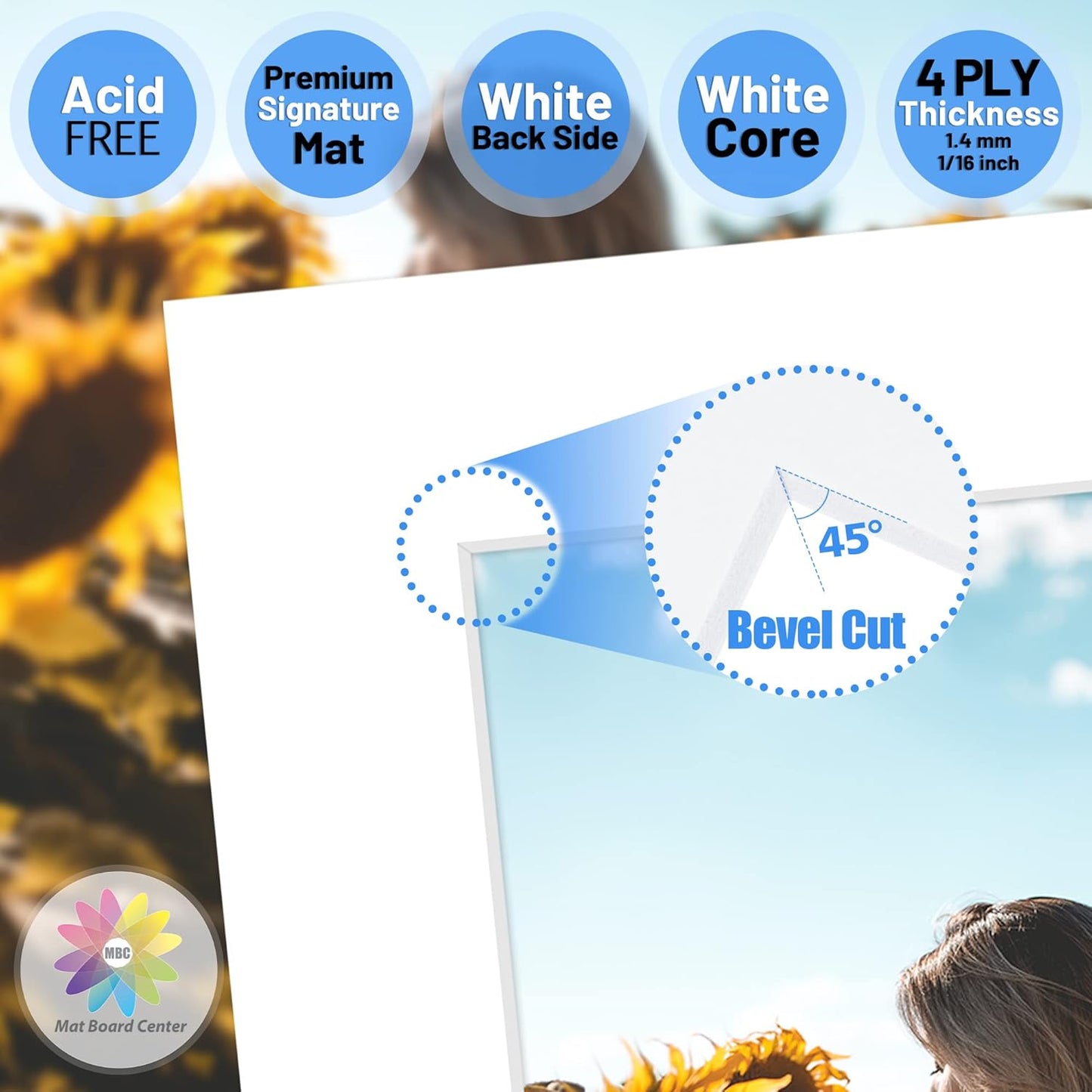 Mat Board Center, Pack of 10, 13x19 for 9x15 White Photo Picture Mats - Acid Free, 4-ply Thickness, White Core - for Pictures, Photos, Framing