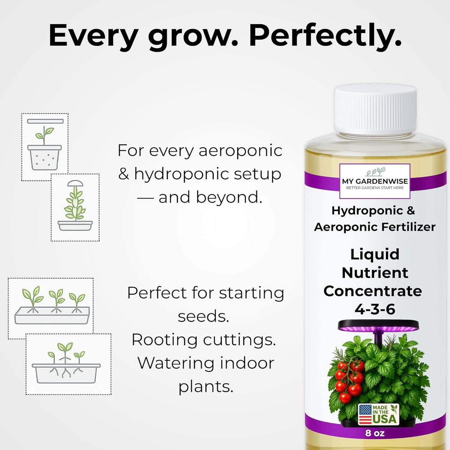 Liquid Plant Food – Hydroponics Nutrients for Indoor House Plants, Tomato, Strawberry, Lucky Bamboo, Lettuce, Vegetable Garden & Herbs – Aero Nutrients Liquid Fertilizer for All Growing Systems (8 oz)