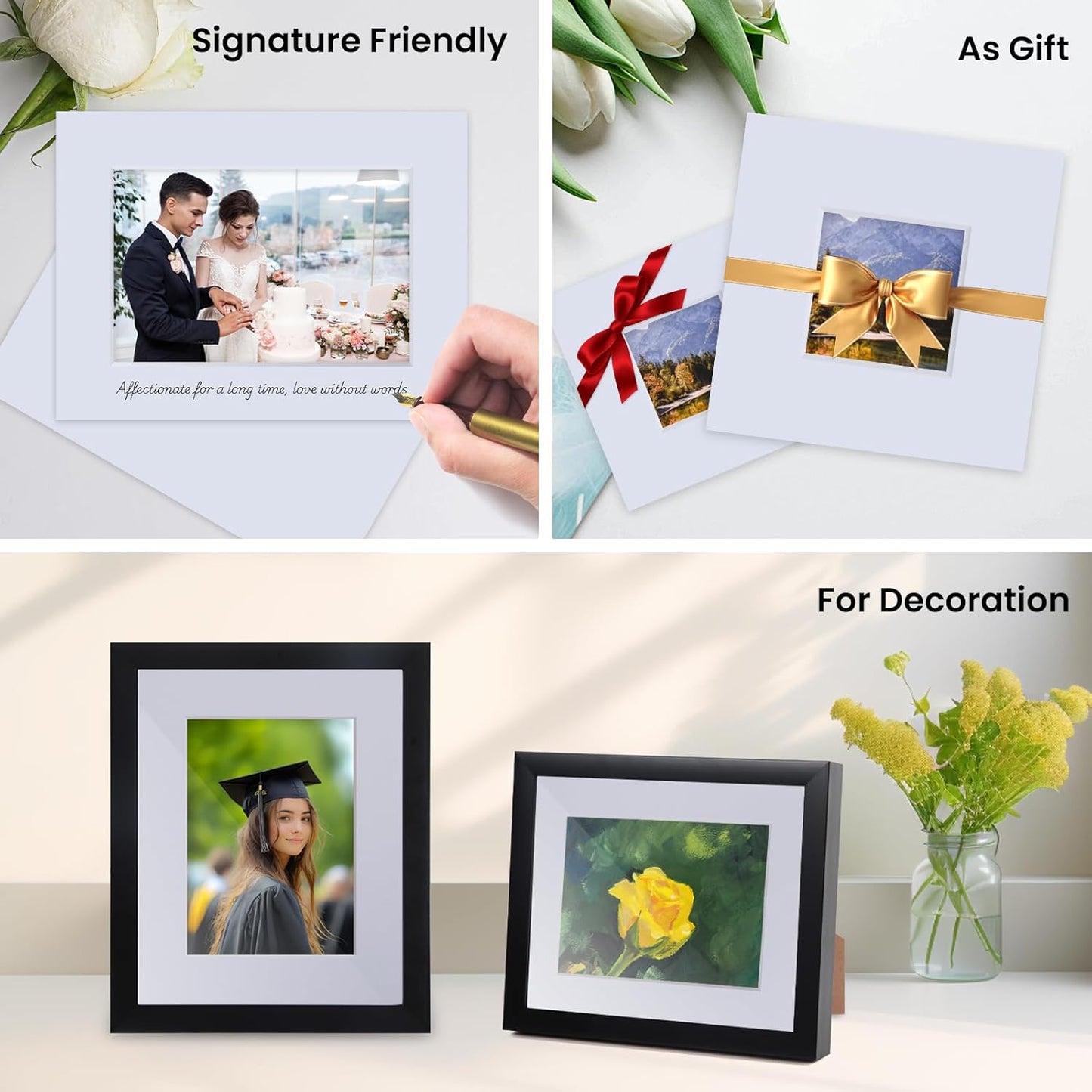 Falling in Art 5 Pack Acid Free 12x16'' White Picture Mats Board Show Kit for 8x12'' Photos, 4-Ply Beveled Pre-Cut Photo Mats with Backing Board for Frames, Artwork and Prints