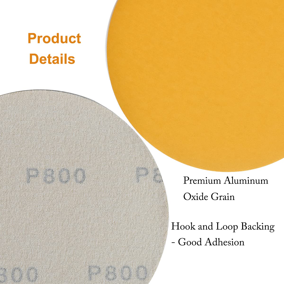 6-Inch No-Hole Hook and Loop Sanding Discs 800-Grit, Random Orbital Sandpaper for Automotive and Woodworking, 100-Pack