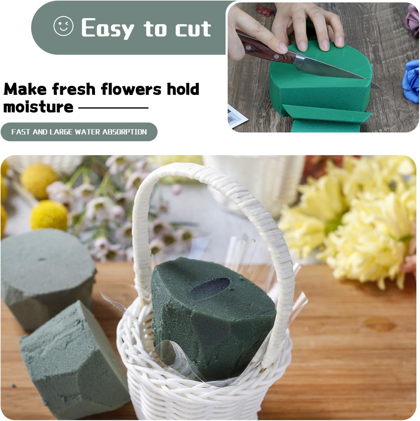 Large Floral Foam Round 6'' SUPKING Flower Foam 4Pcs Florist Foam Blocks Wet Dry Green Foam for Artificial and Fresh Flower Arrangement