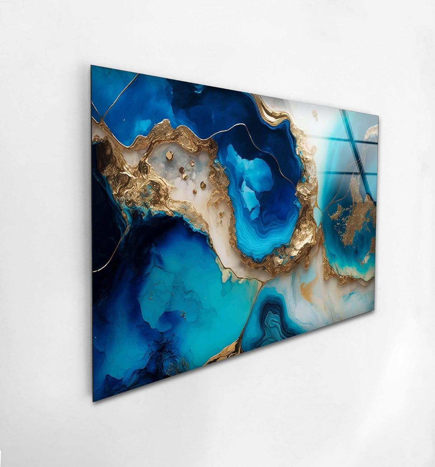 My Photostation.com 43Wx27H'' Blue Alcohol ink Glass Wall ArtTempered Glass Printing Wall Decor Large Wall Art Wall Hangings