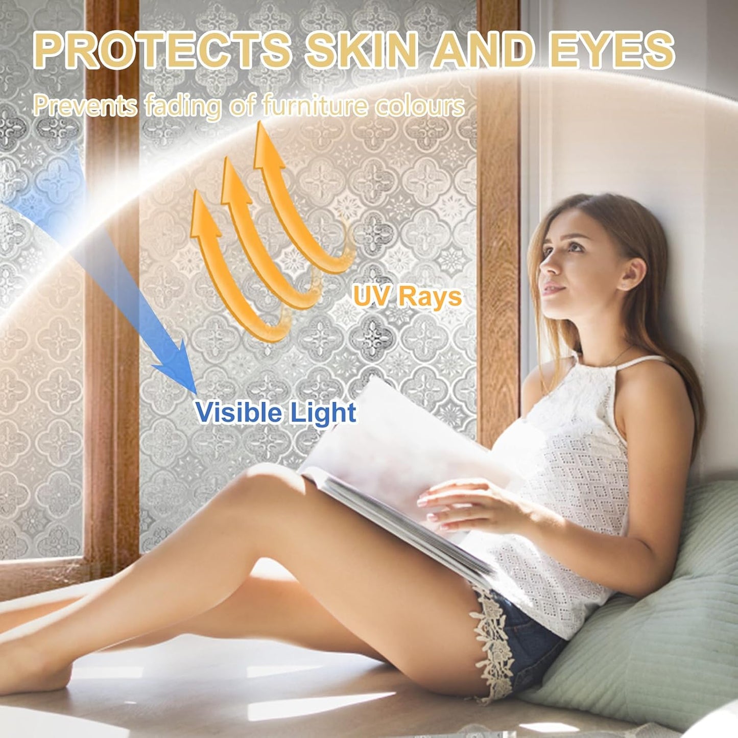 Window Privacy Film Decorative for Front Door, Bathroom Static Cling Stained Glass Sticker Opaque Heat Control UV Blocking Non-Adhesive for Home Windows 23.6 X 78.7 inches