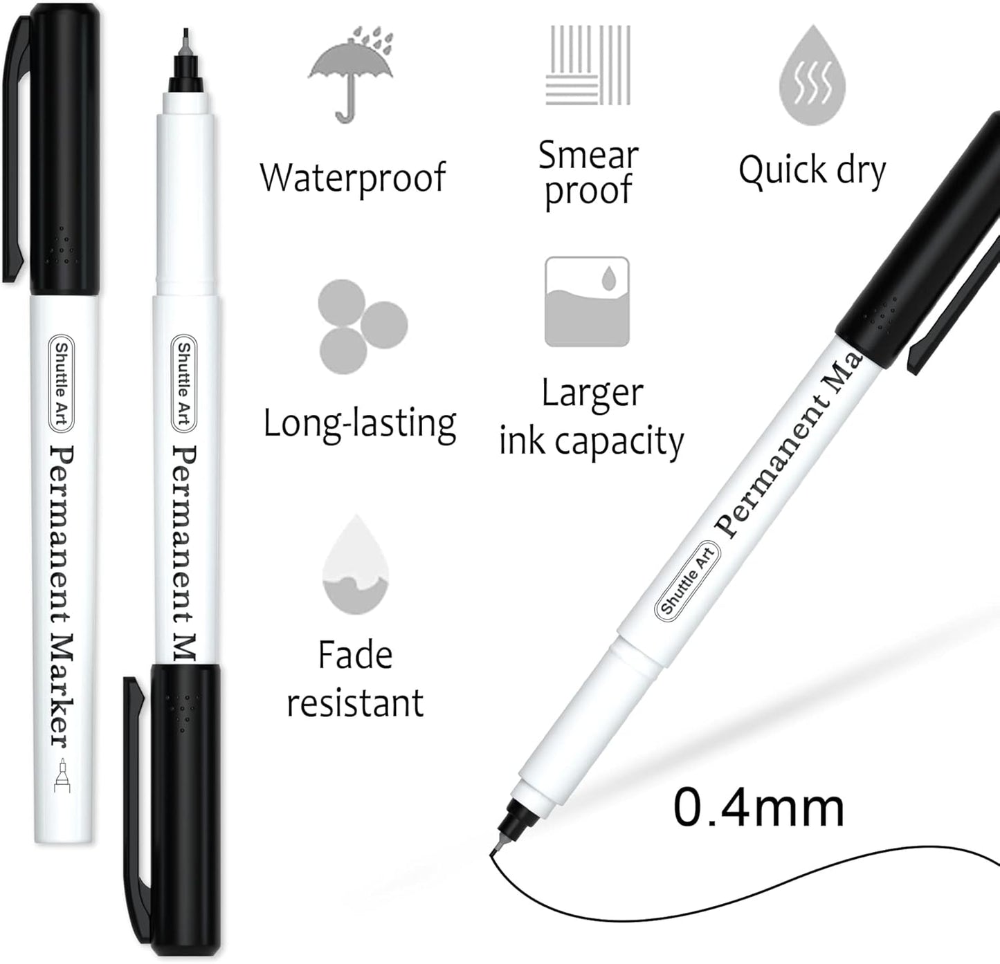 Shuttle Art Permanent Marker, 30 Pack Ultra Fine Point Black Permanent Marker set, Works on Plastic,Wood,Stone,Metal and Glass for Doodling, Marking