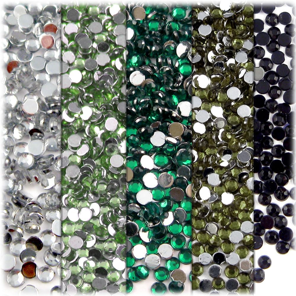 The Crafts Outlet 5-PK Set (7,200-Piece), Round 3mm Rhinestones, Flatback, Pink Tones