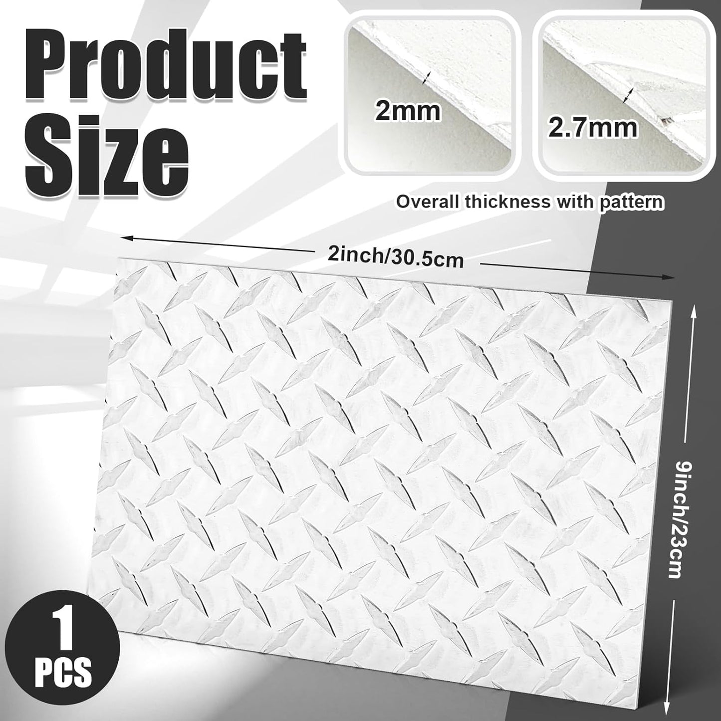 1pcs Diamond Plate Sheet Metal Heavy Duty Tread Aluminum Sheet Diamond Tread Plate for Wall Covering, Cargo Trailer, RV and More (9'' X 12'' X 0.08'',Silver)