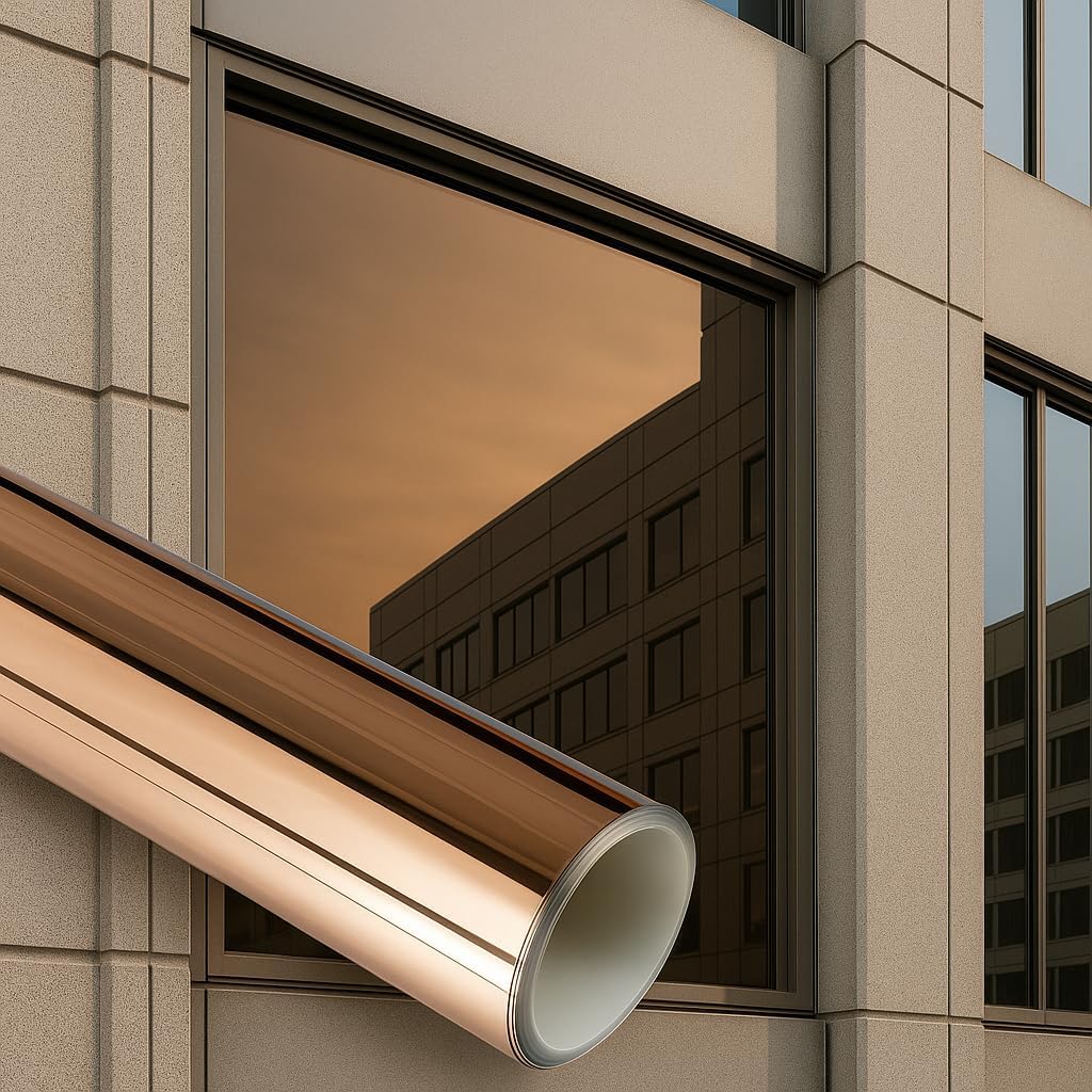 Rockrose Professional Window Tint for Home – One Way Privacy Window Film for Home Offices Heat Blocker Reflective Adhesive Mirror Tint with 99% UV Block – Bronze-Silver 36in x 100FT