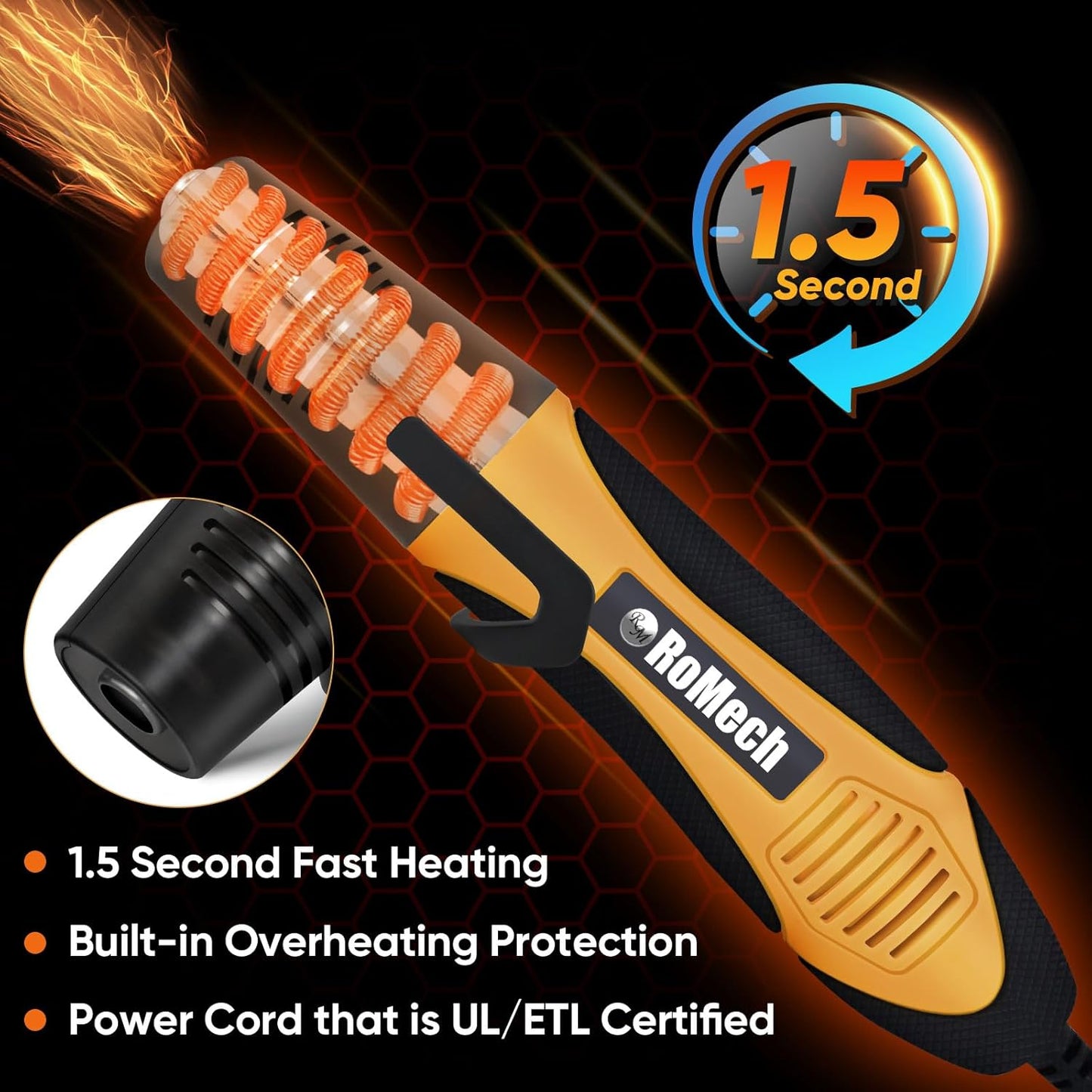 ROMECH 350W Heat Gun with 2 Nozzles, Dual Temp Heat Gun 400°F-660°F, Fast Heat Hot Air Gun with Overload Protection for DIY Craft Embossing Shrink Wrapping (Orange)