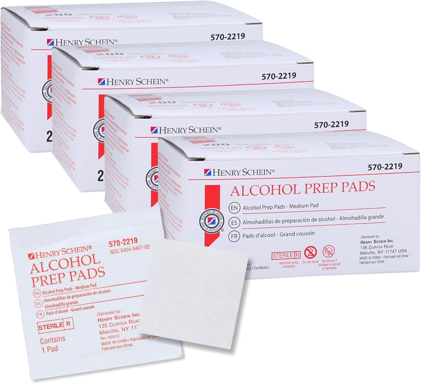 Henry Schein Alcohol Prep Pads, Medium Size, 800 Count - 70% Isopropyl Alcohol, Individually Wrapped, Sterile Wipes for Medical & Everyday Use